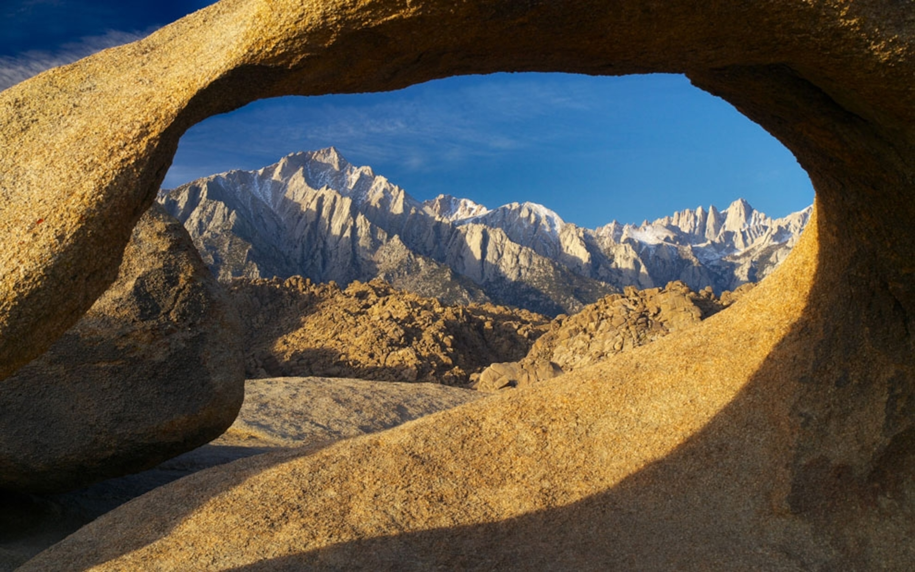 Mt. Whitney and Lone Pine Peak framed by Mobius Arch
