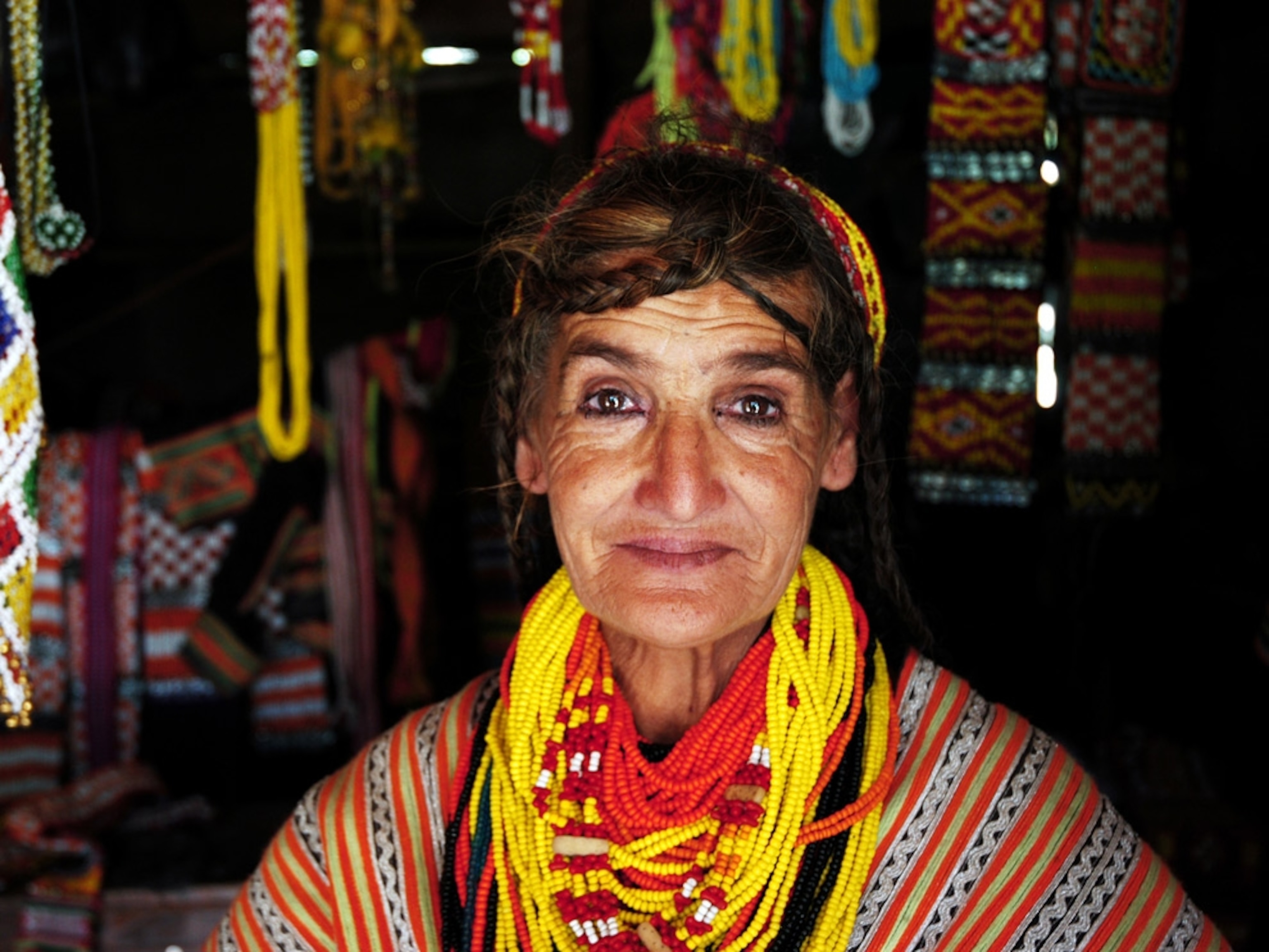 A woman wearing colorful traditional dress