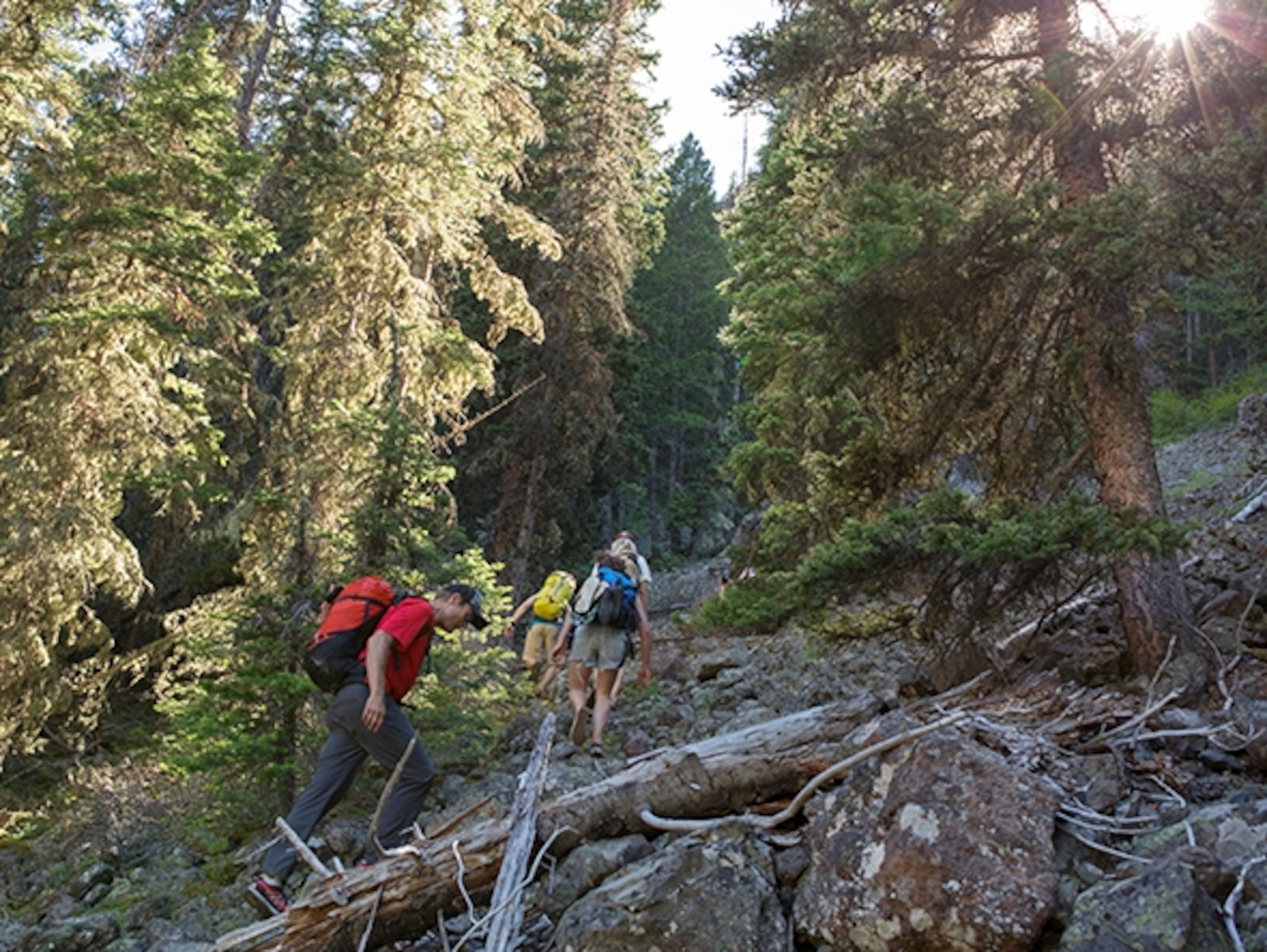 Conrad Anker follows our team on the approach to the climb on the Magic Wall in Hyalite Canyon, Montana; Photograph by Graeme MacPherson