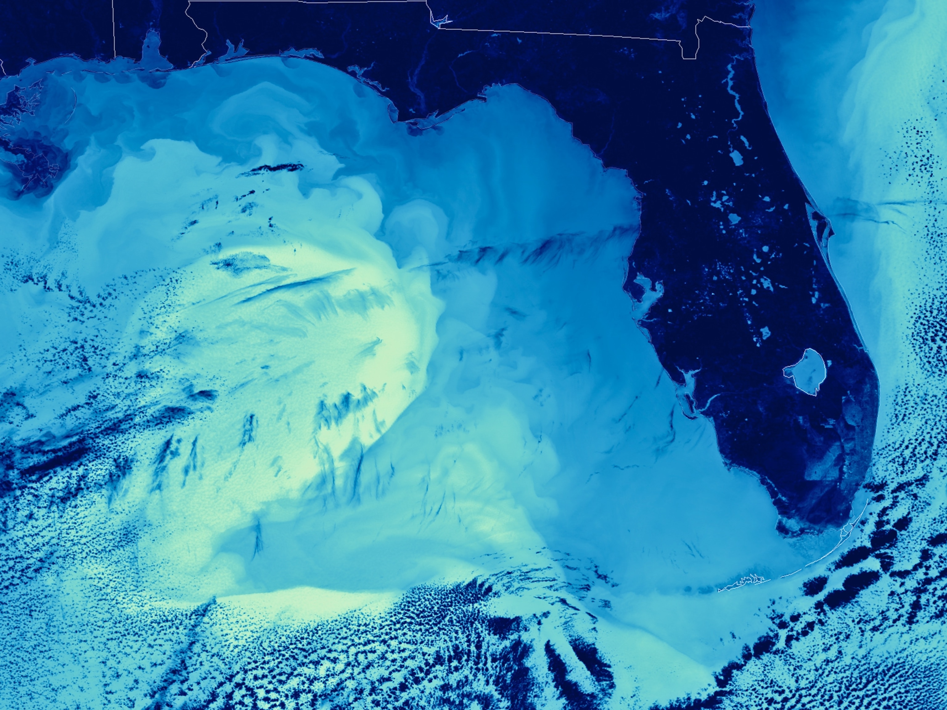 Satellite image of the sea surface temperature in the Gulf of Mexico.