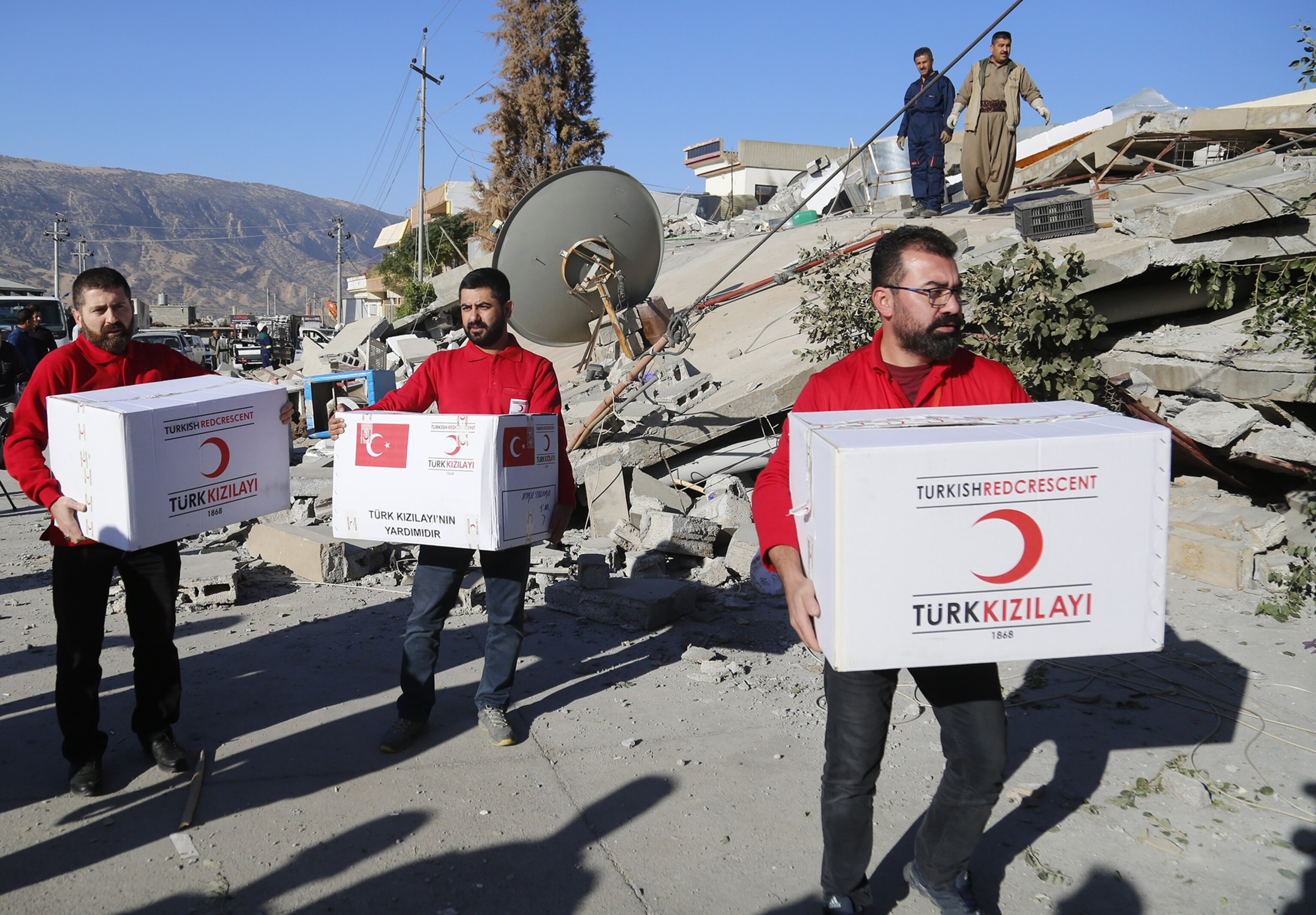 humanitarian aid volunteers with aid packages