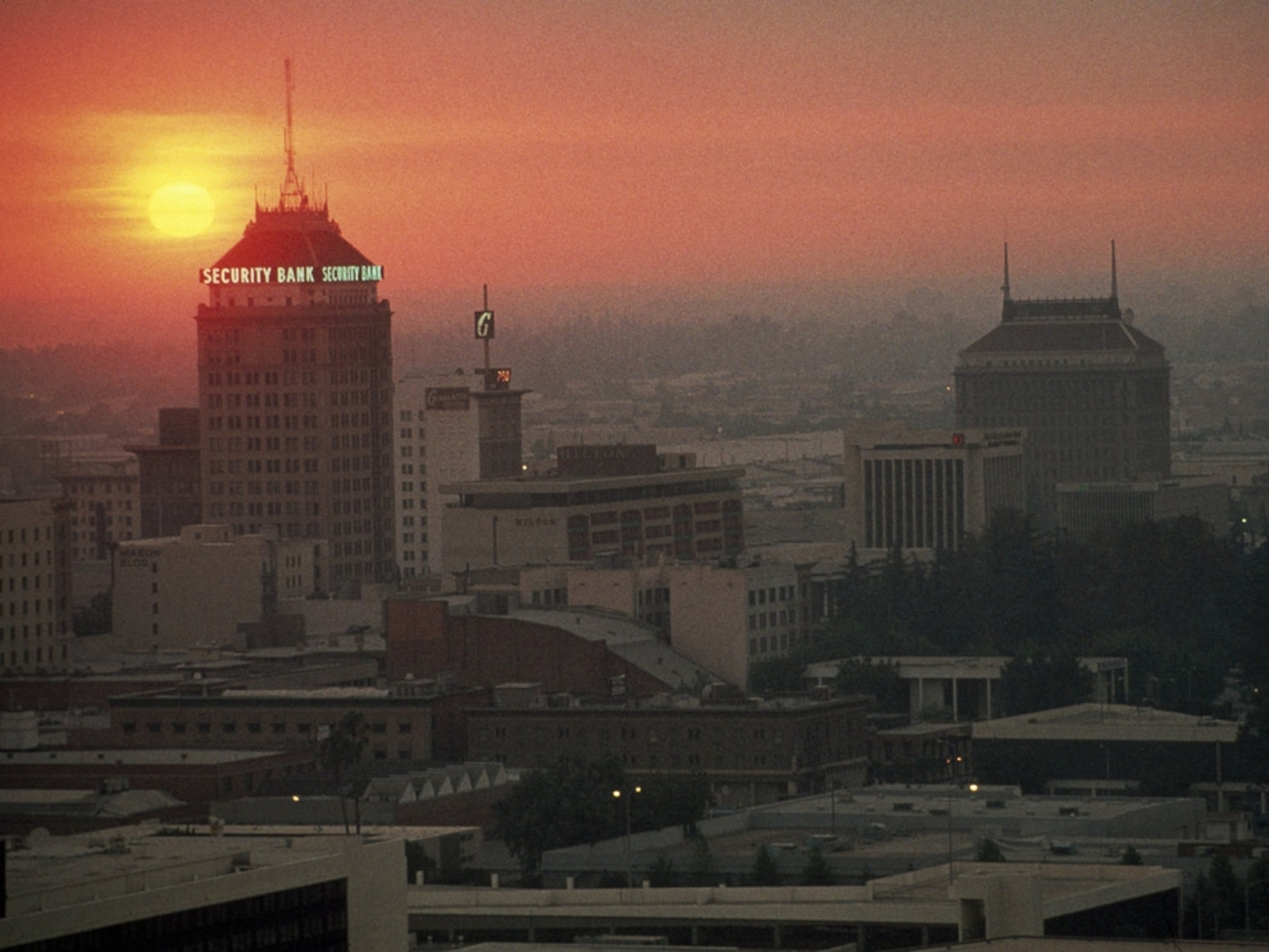 Fresno skyline beneath a haze of smog