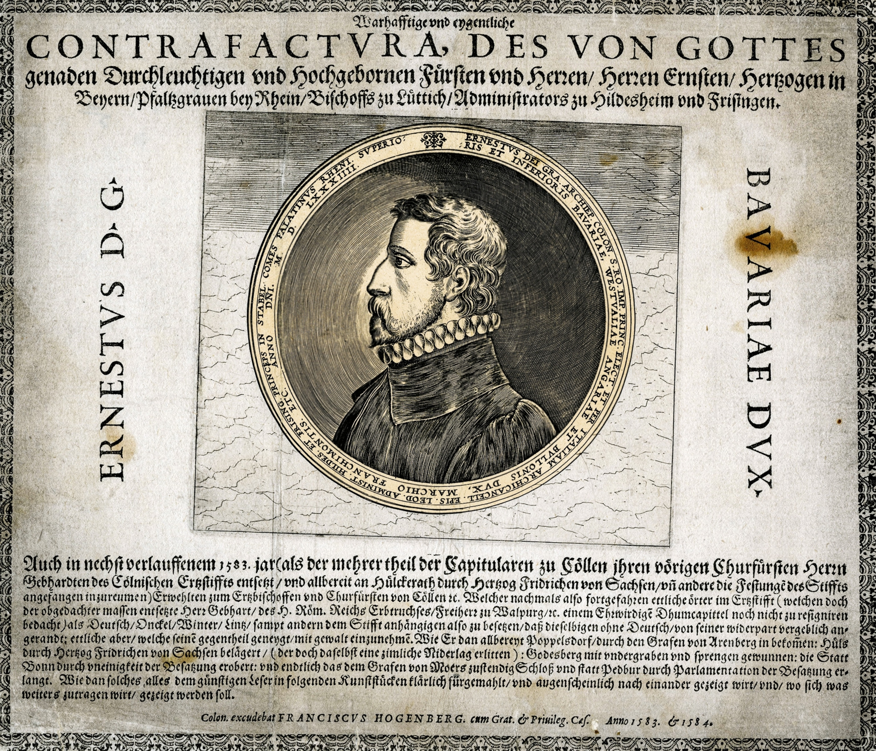 Ernest of Bavaria, the archbishop of Cologne, is shown in an engraving published in 1584.