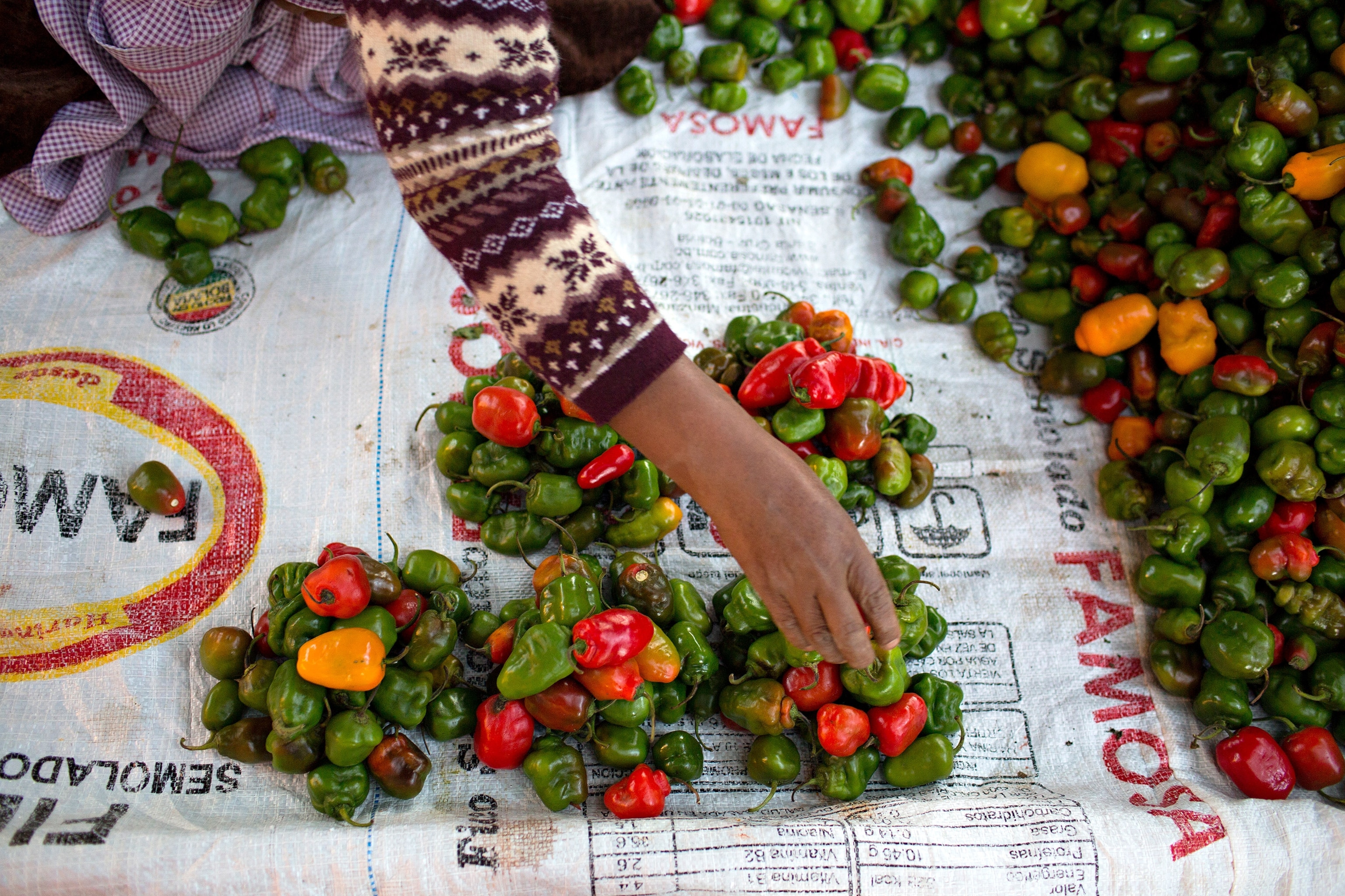 a peppers in a market in Cochabamba, Bolivia