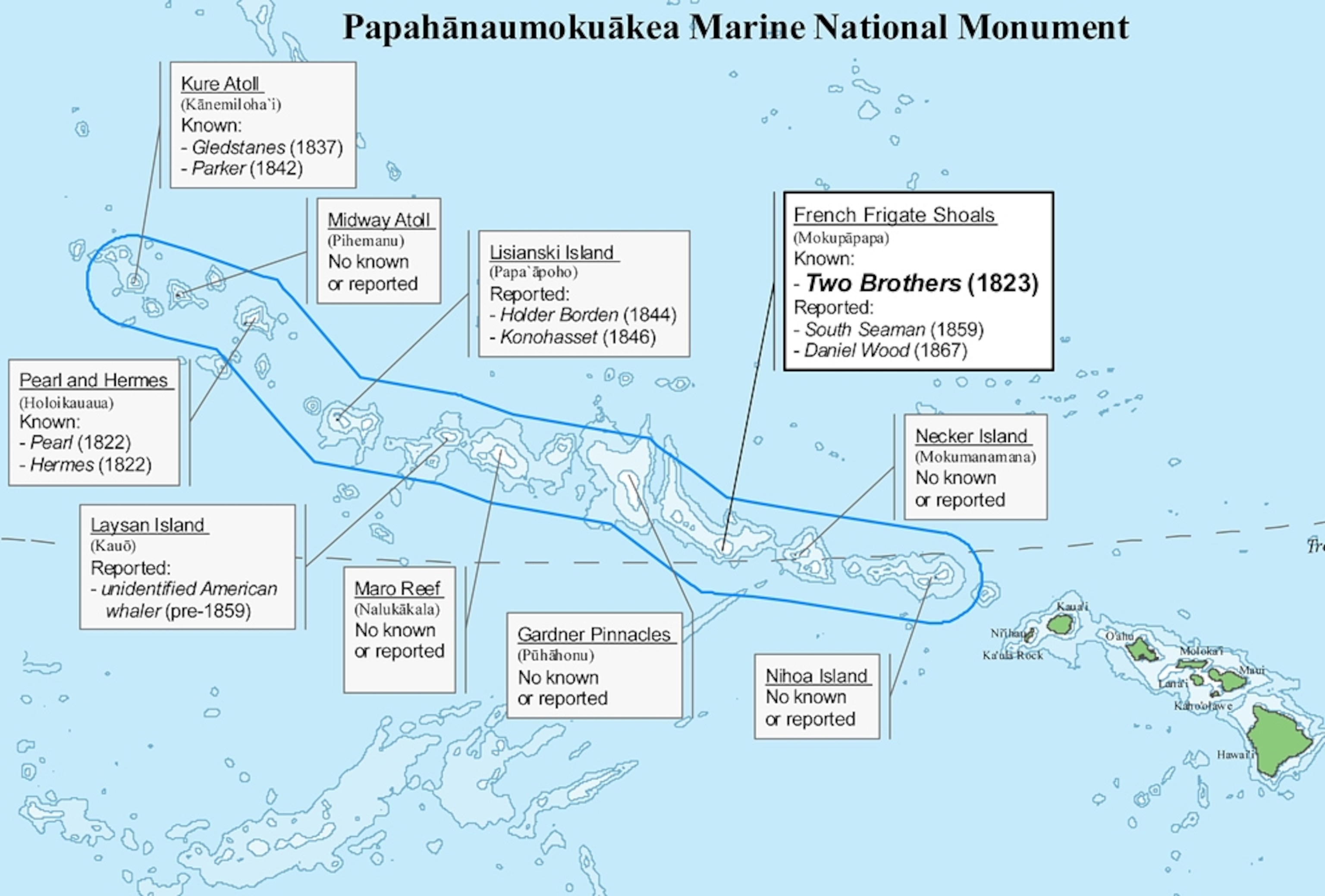 Map: Whaling wrecks in the northwestern Hawaiian islands.