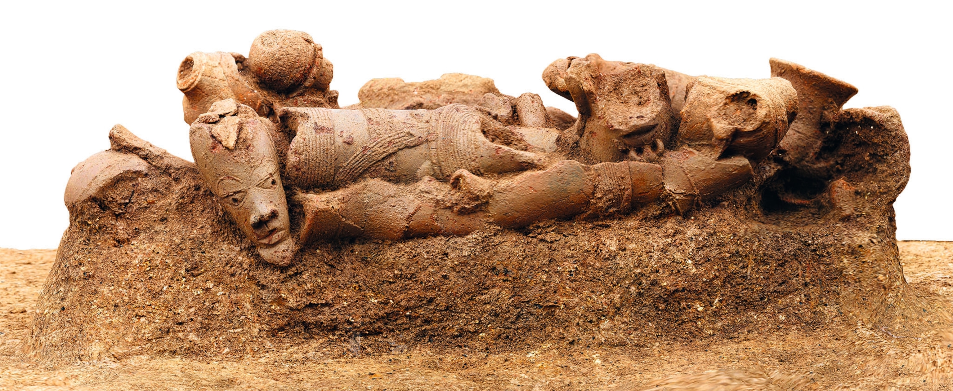 An orthographic view of a 3D model corresponds to a terra-cotta deposit at the Ifana site in northwestern Nigeria.