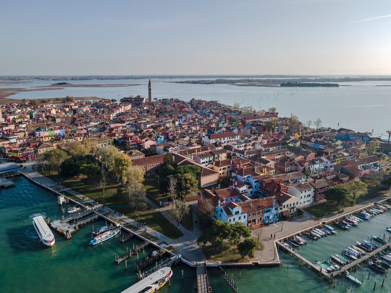 An aerial view of the island of Burano.