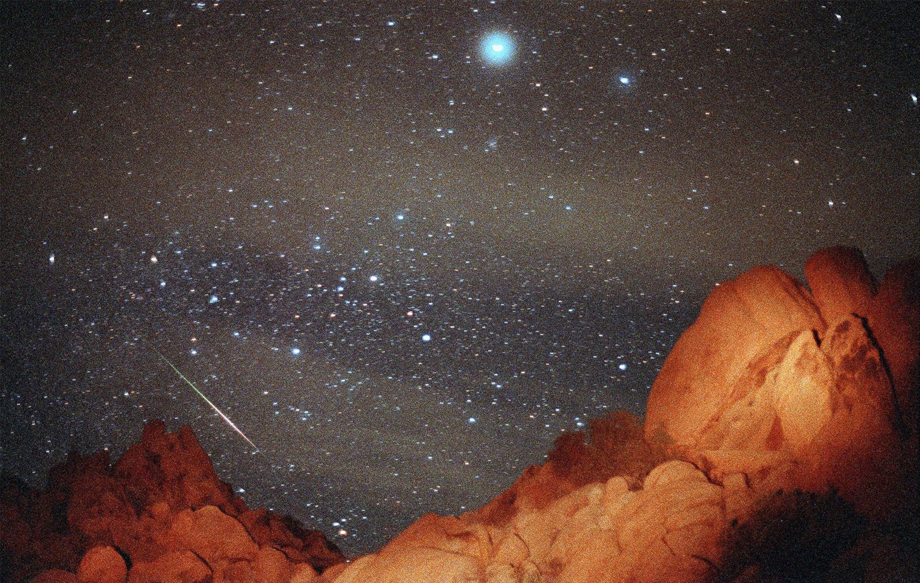 a meteor flashing across the sky at Joshua Tree National Park in 1998.
