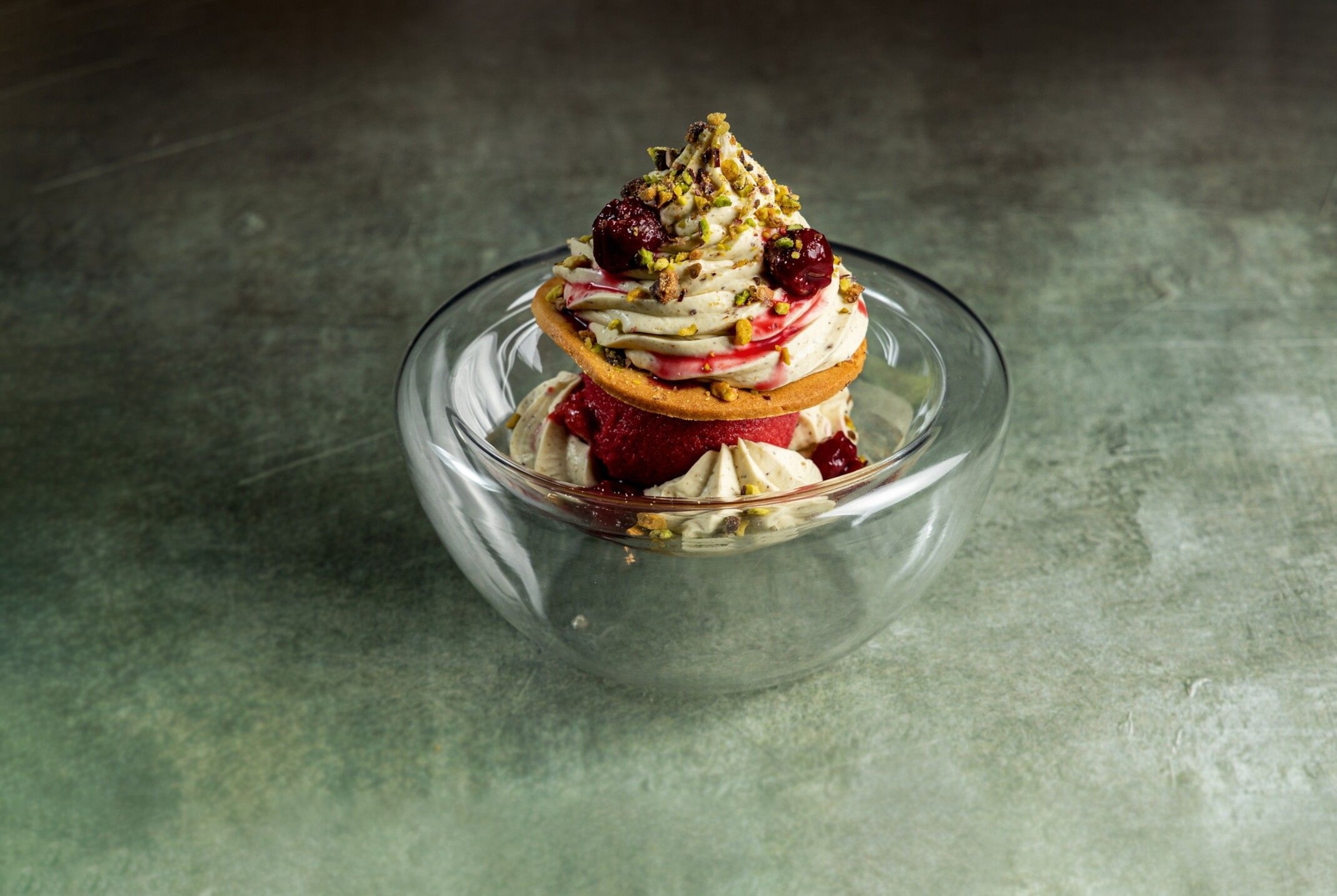 Pistachio mousse at Margot, one of the best Italian restaurants in the Greek capital.