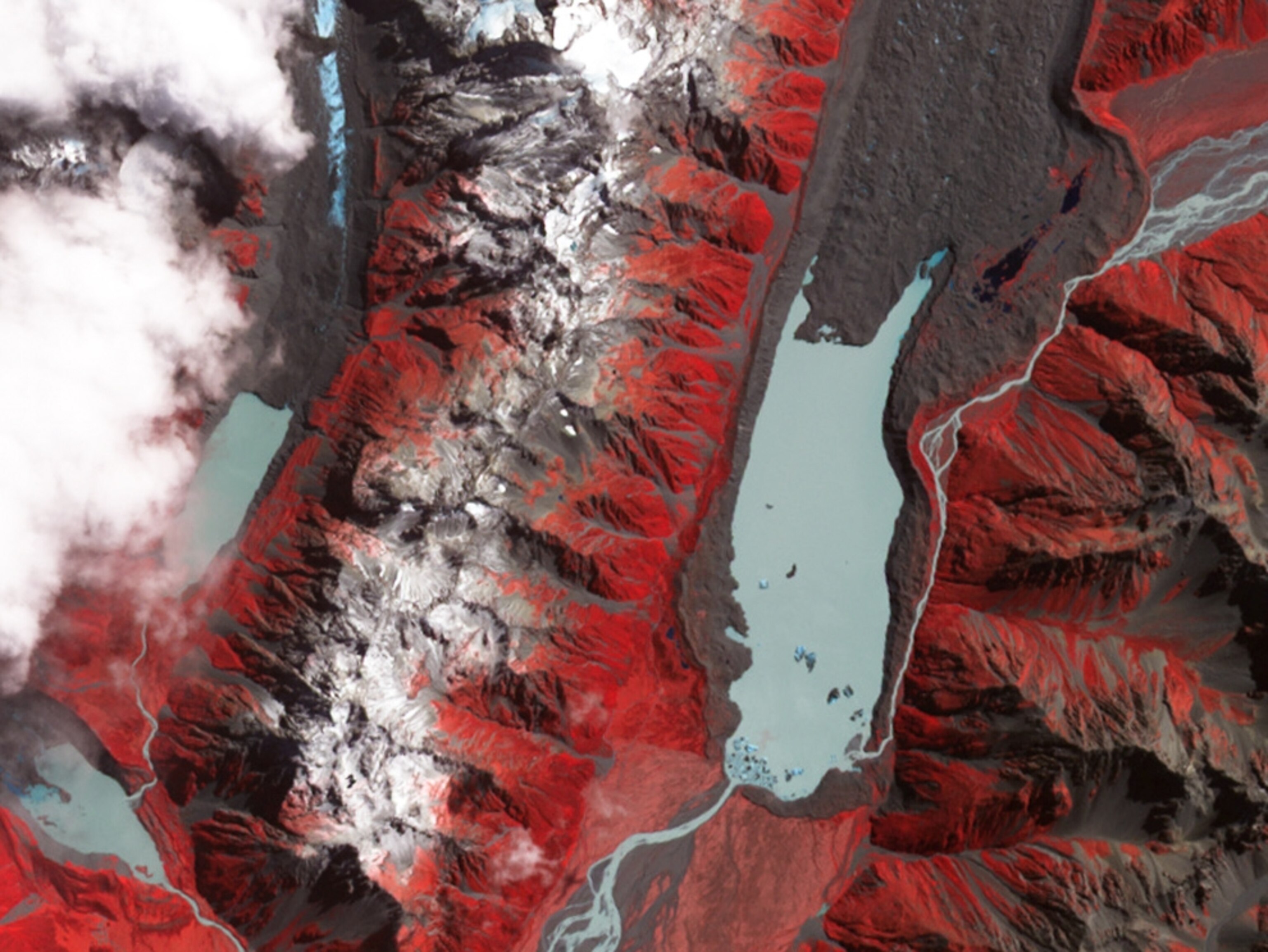 Satellite picture of the Tasman Glacier in New Zealand