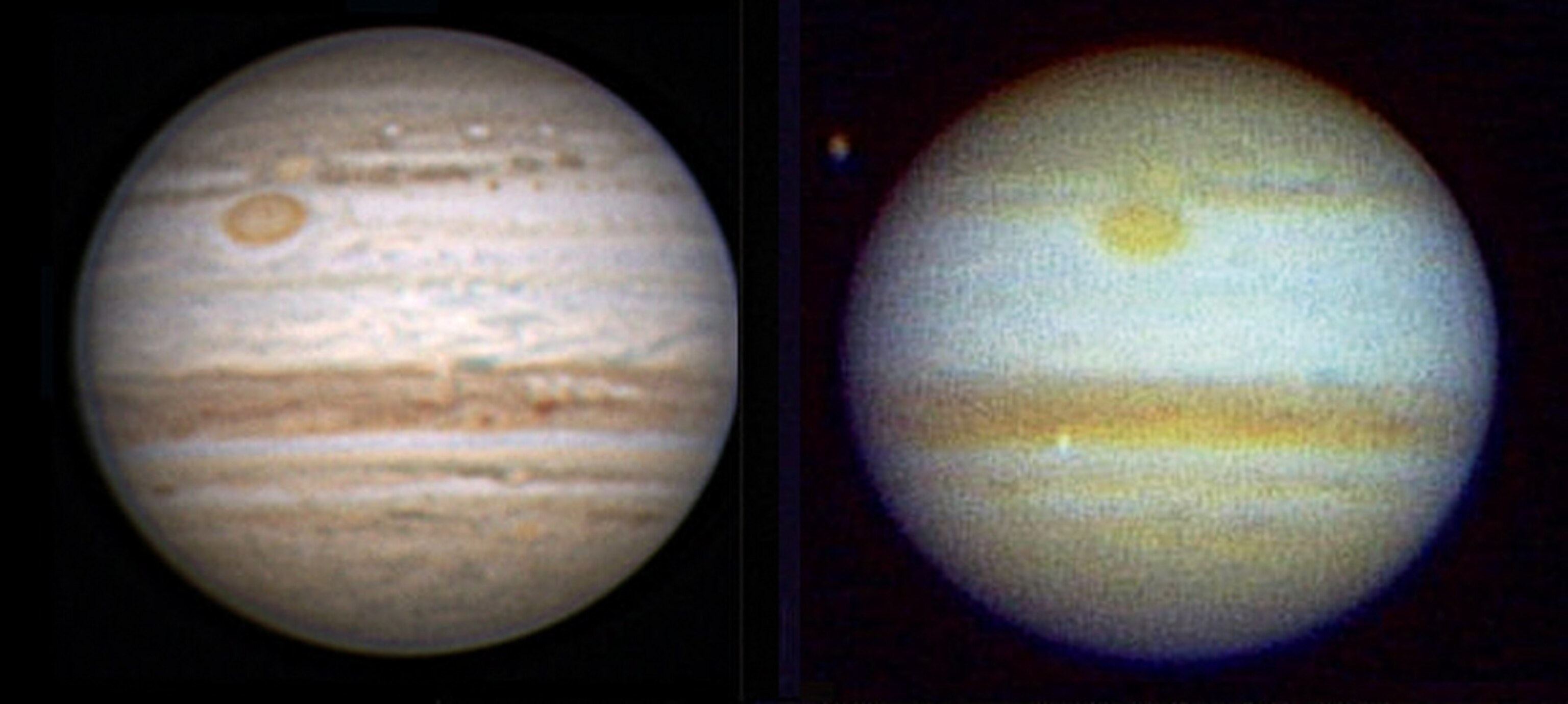 Jupiter on August 20th, before the flash (left) and during (right).