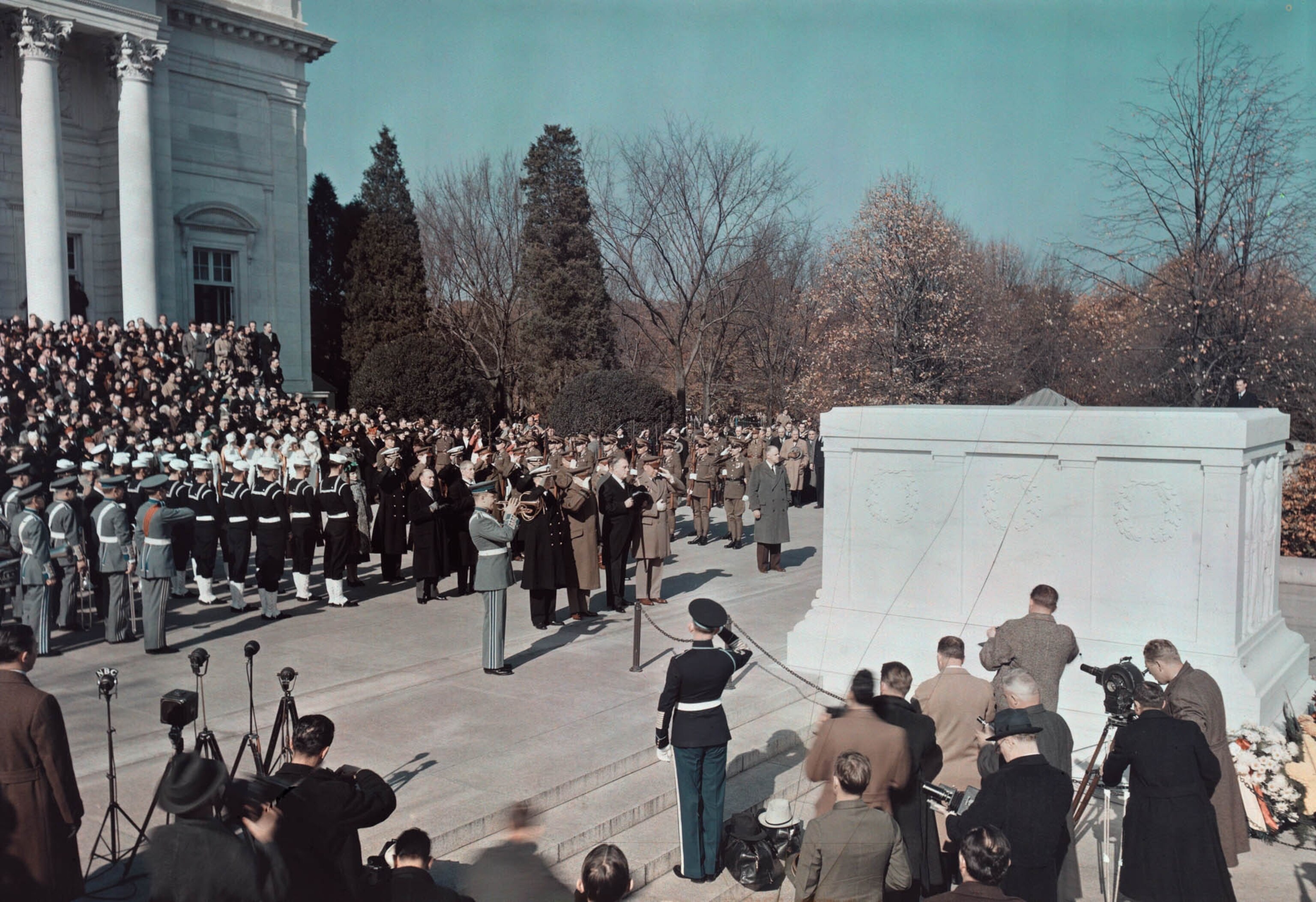 President Franklin Delano Roosevelt leading a memorial ceremony at the Tomb of the Unknown Soldier