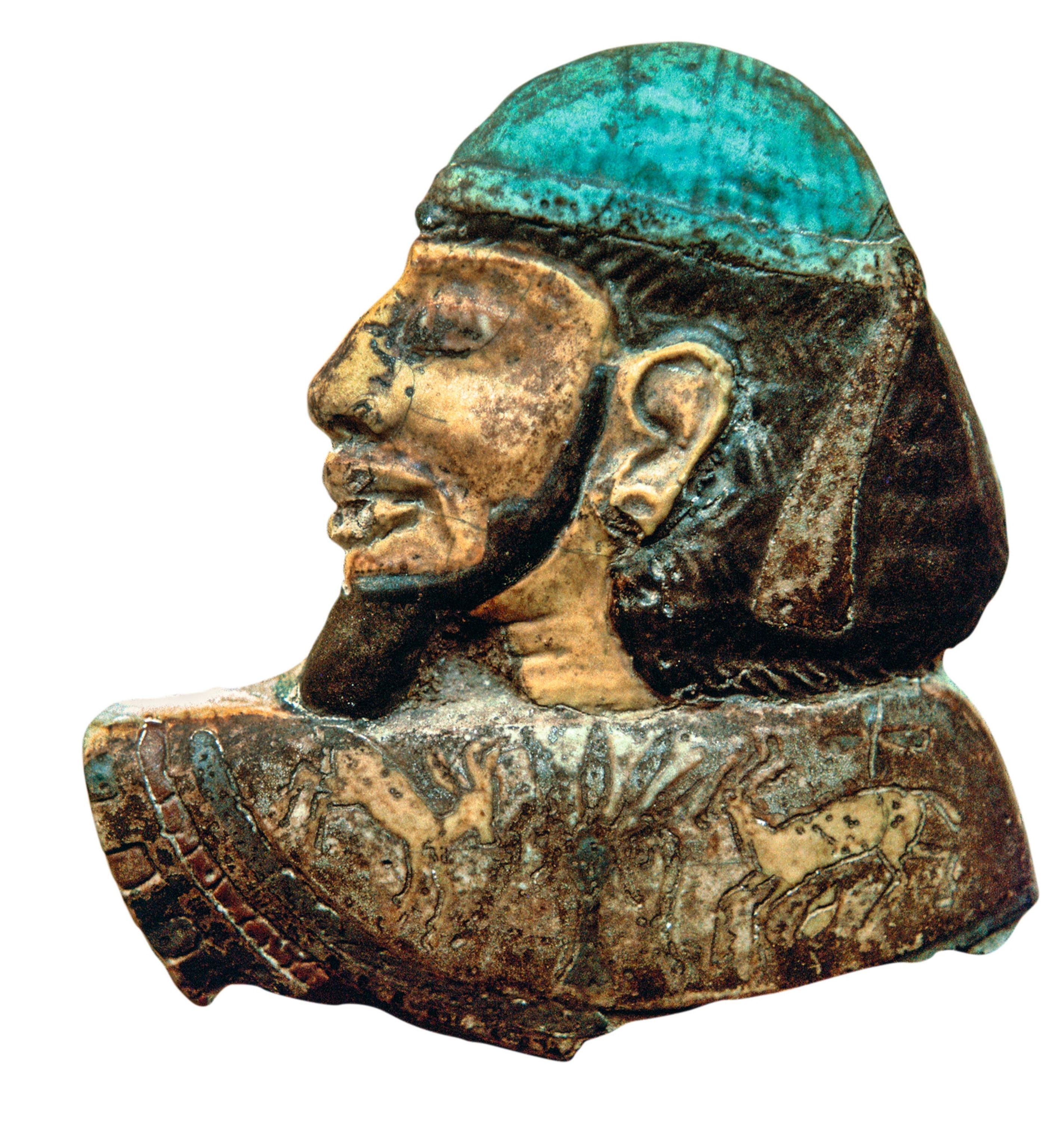 A glazed ceramic figure is believed to depict a Phoenician prisoner of Ramses III.