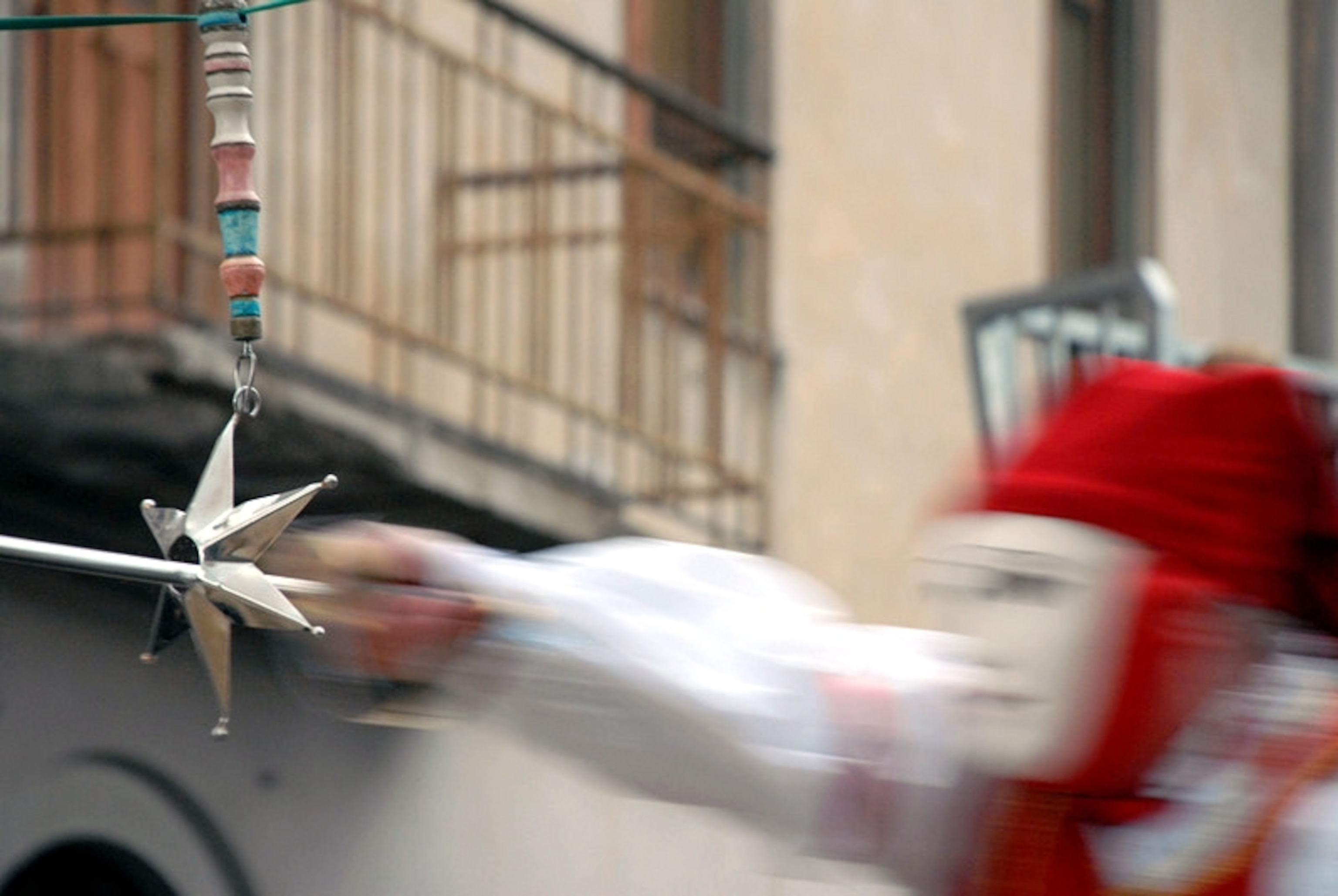 A street performer jousts during the Sasartiglia Carnival, Oristano, Italy