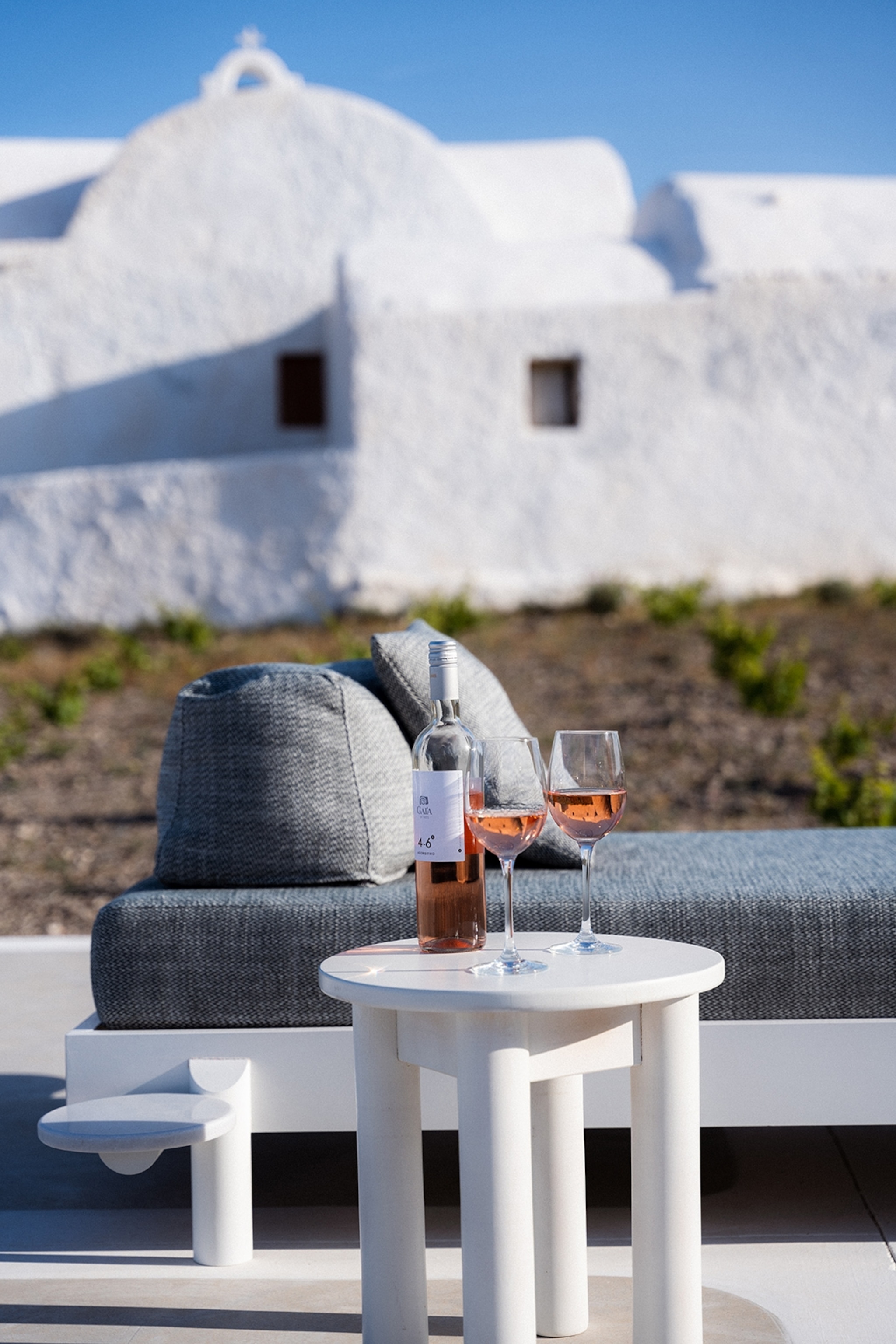 greek rose wine on a terrace