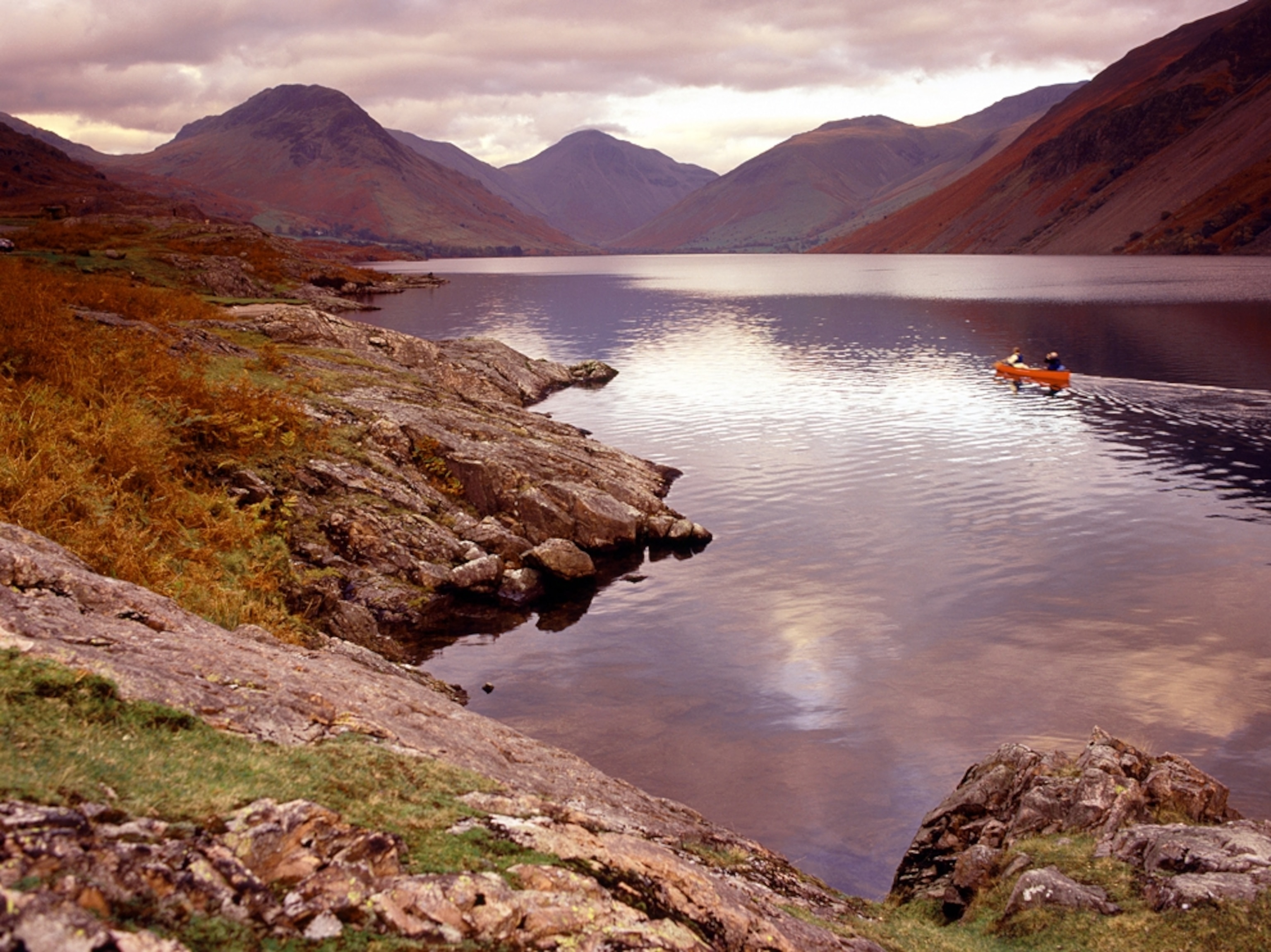 A canoe on Wastwater Lake in England