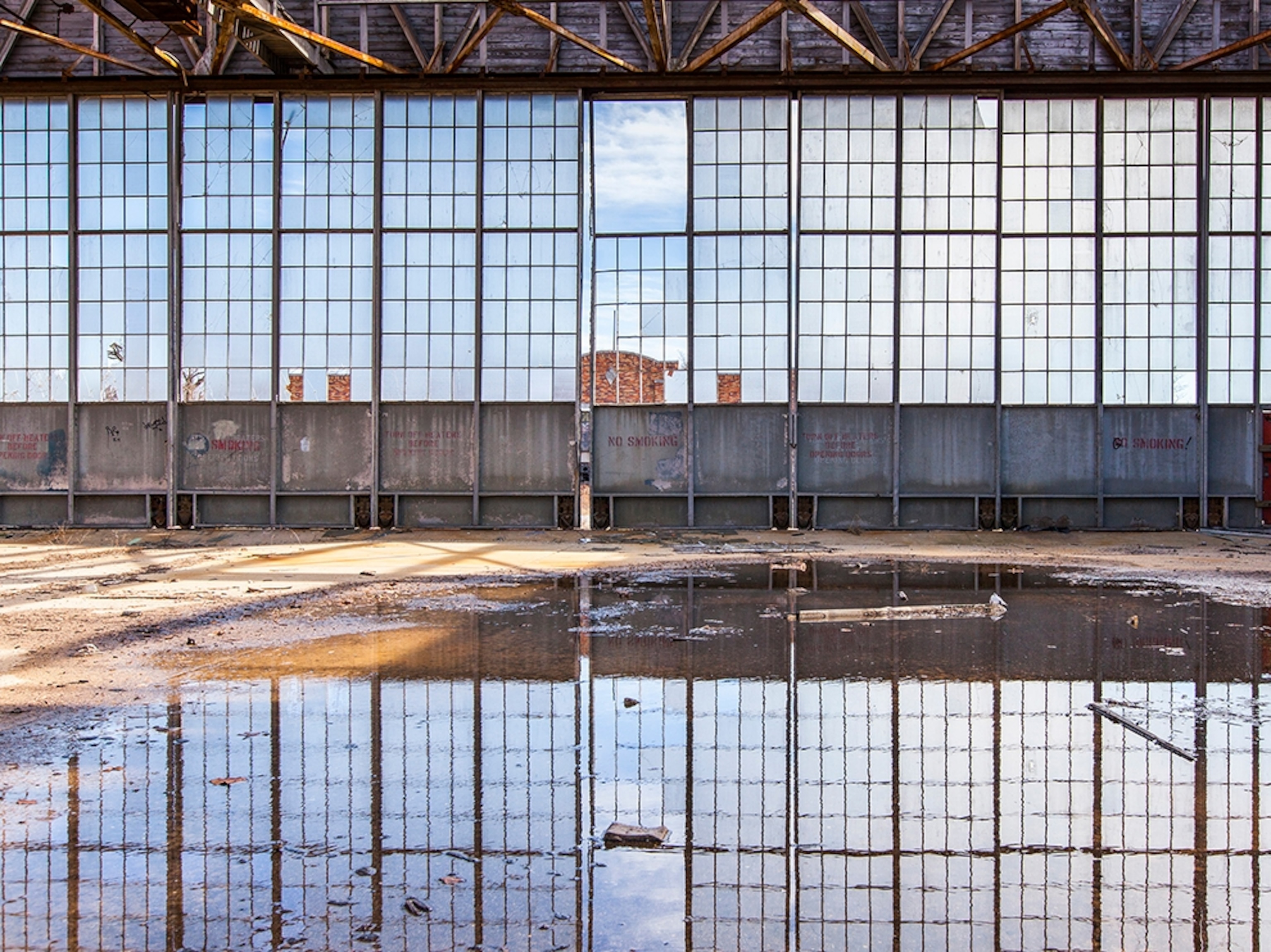 an abandoned air hangar at Floyd Bennett Field, Brooklyn