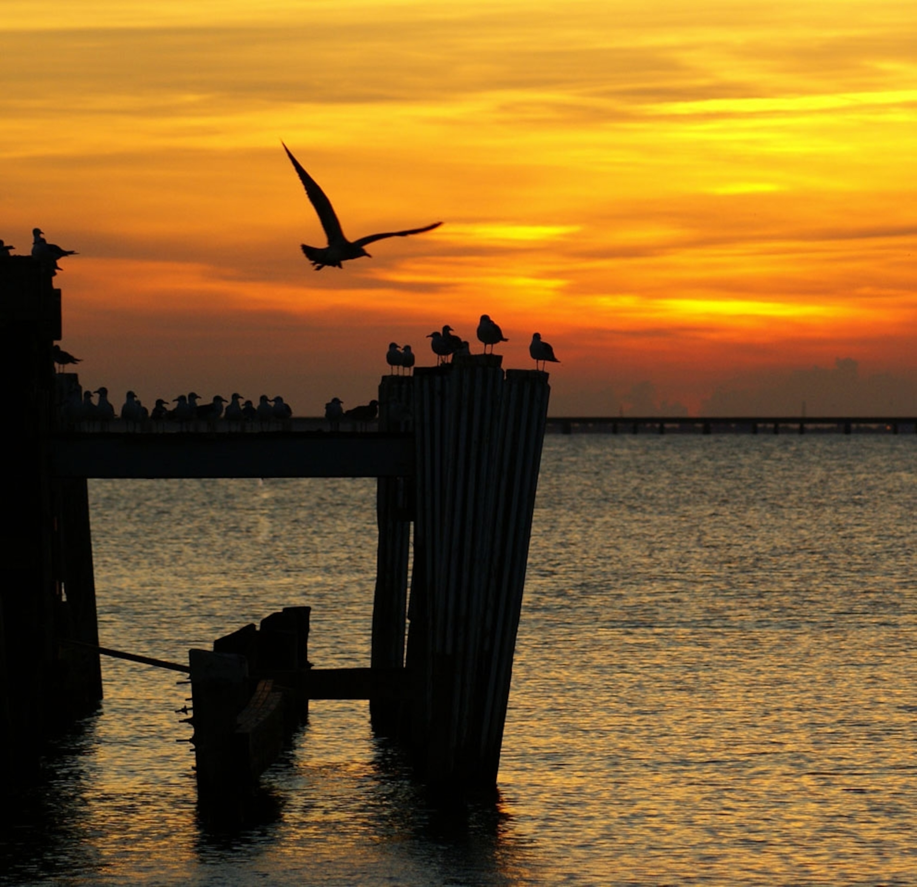 Sunset over Lake Pontchartrain in New Orleans, Louisiana.