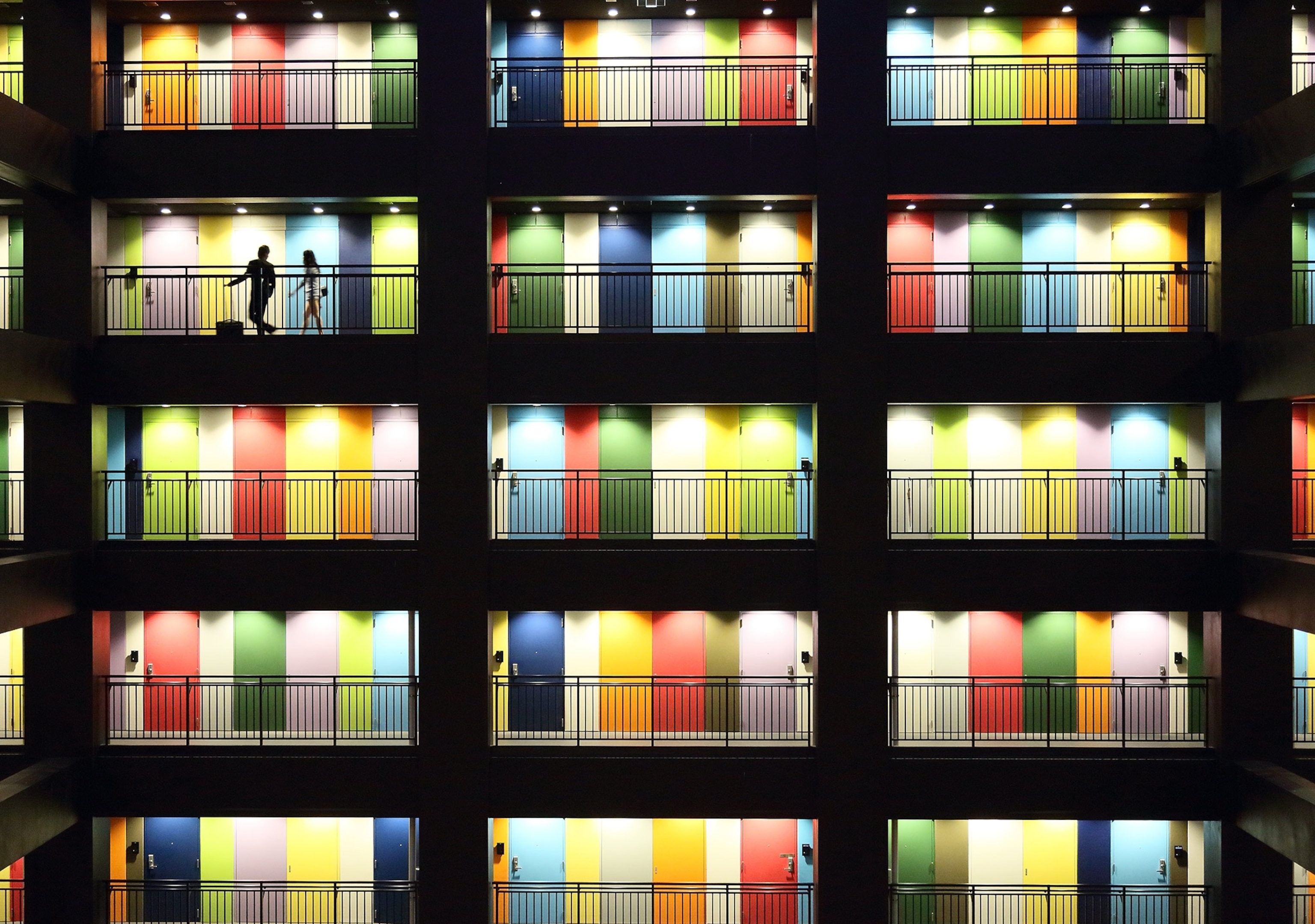 colorful doors at an apartment complex, Tokyo, Japan