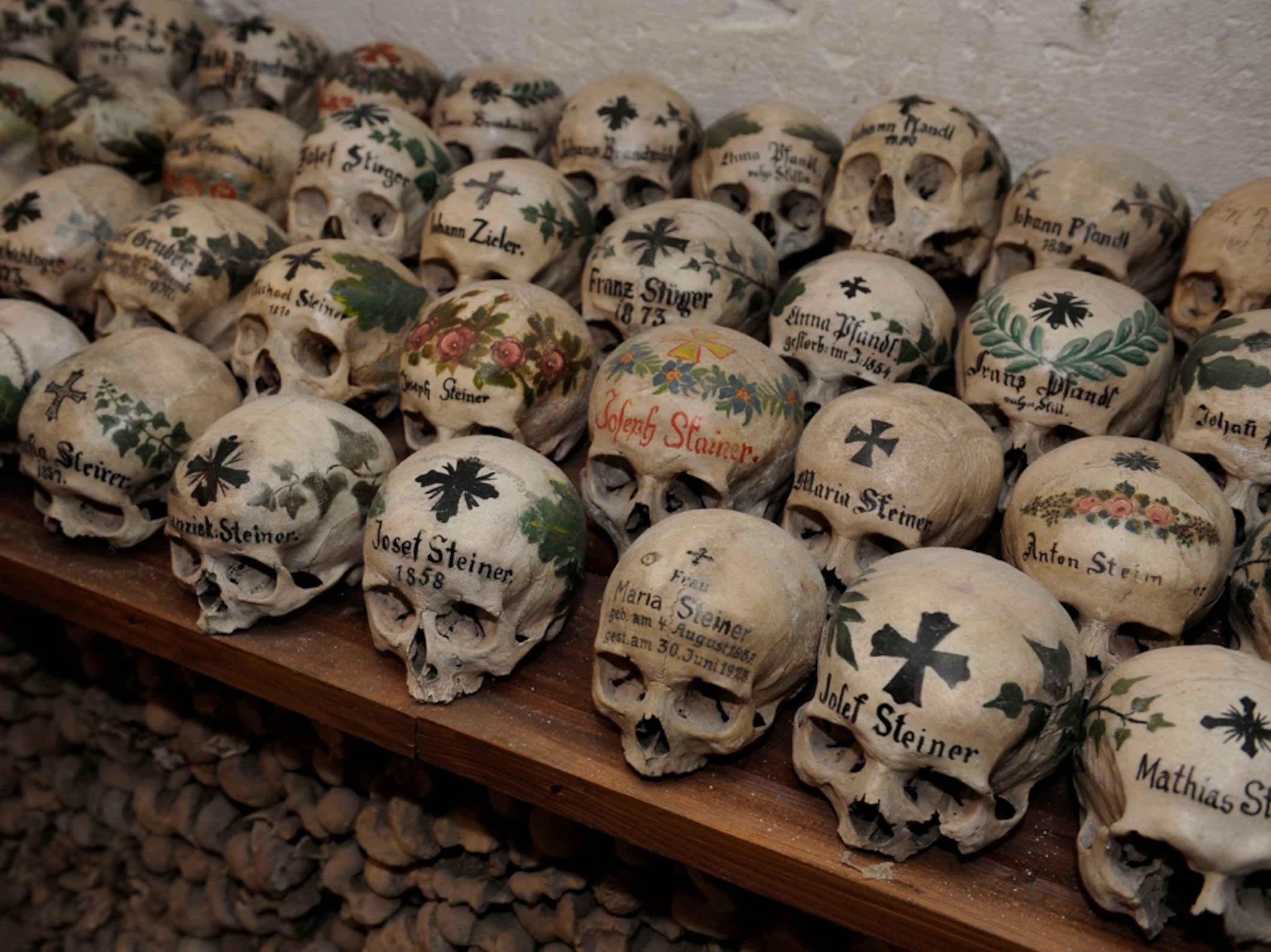austria bone house human skulls in Hallstatt