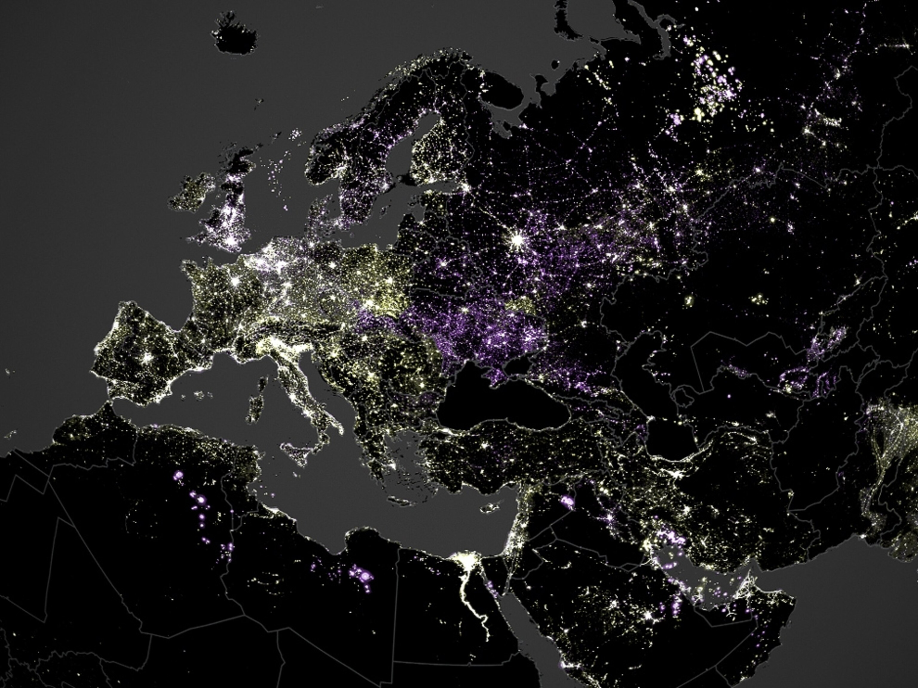 Picture illustrating changes in nighttime lights in Europe