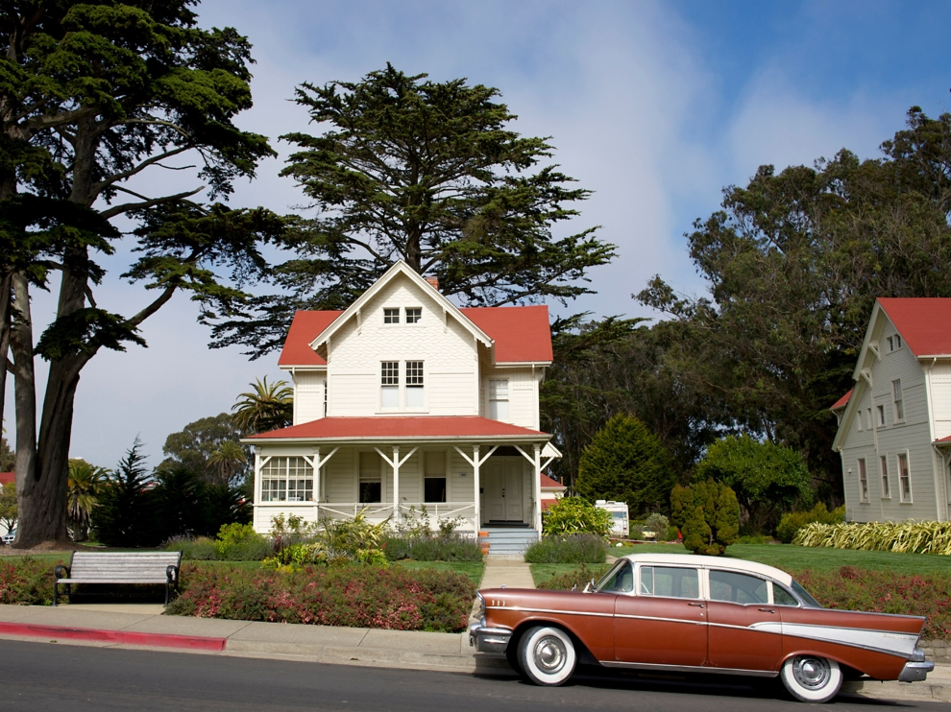 a classic car in the Presidio of San Francisco