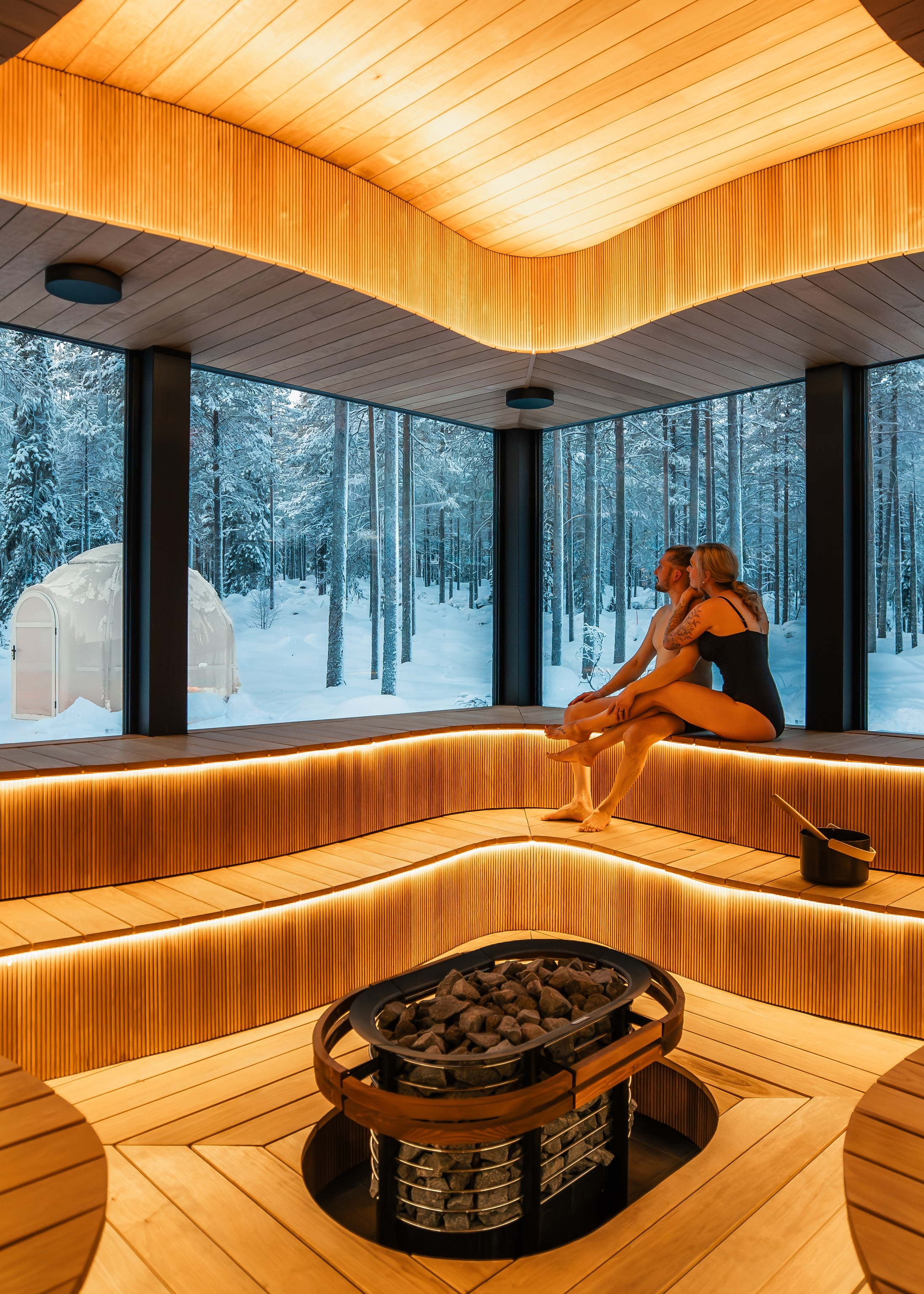 sauna in a winter landscape in finland