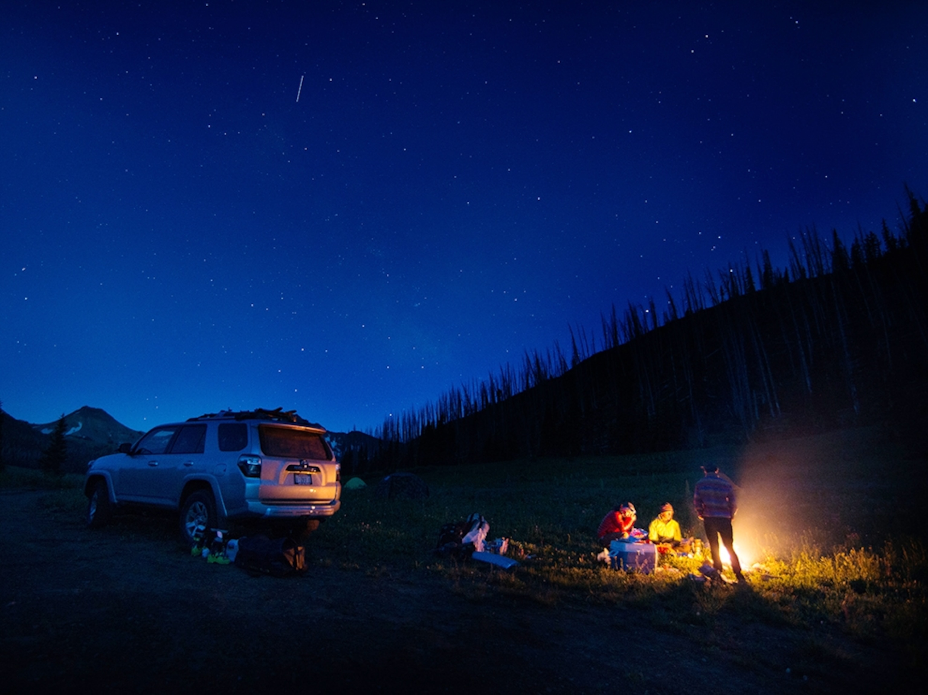 car camping at night in Montana