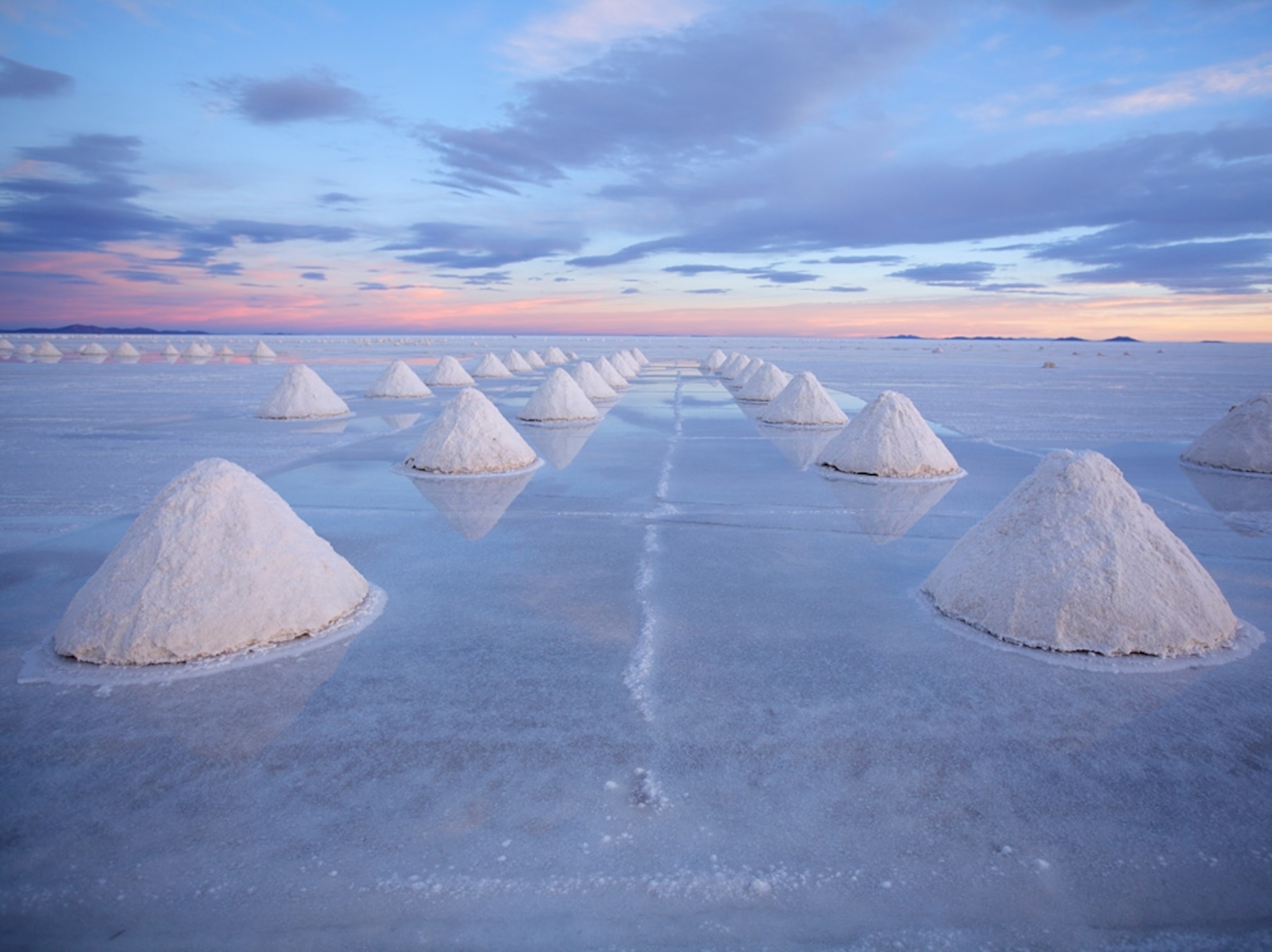 Piles of salt in Salar de Uyuni, Bolivia