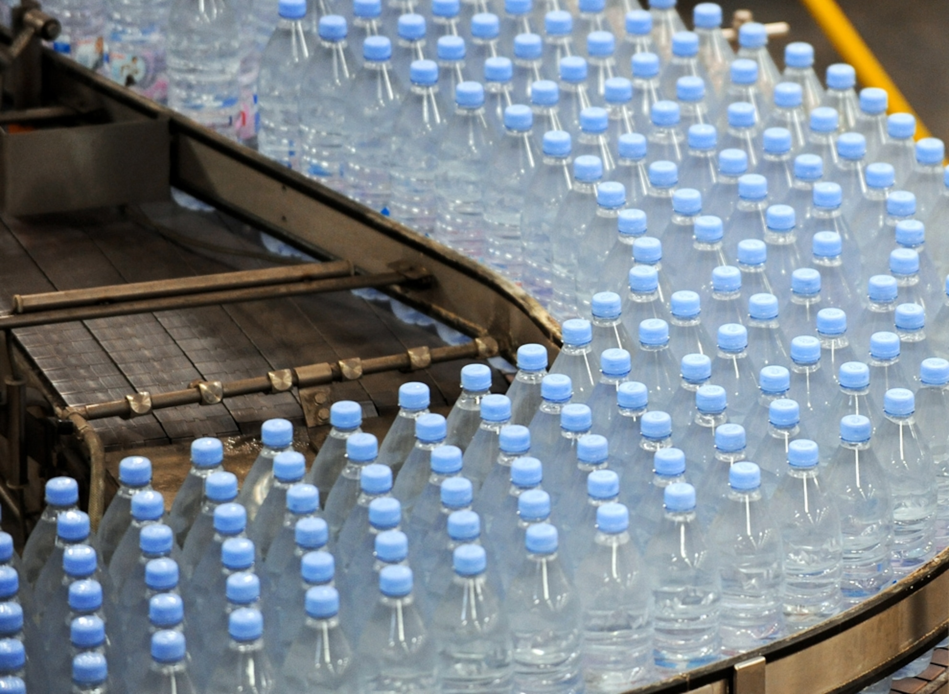 Water bottles on a conveyor belt
