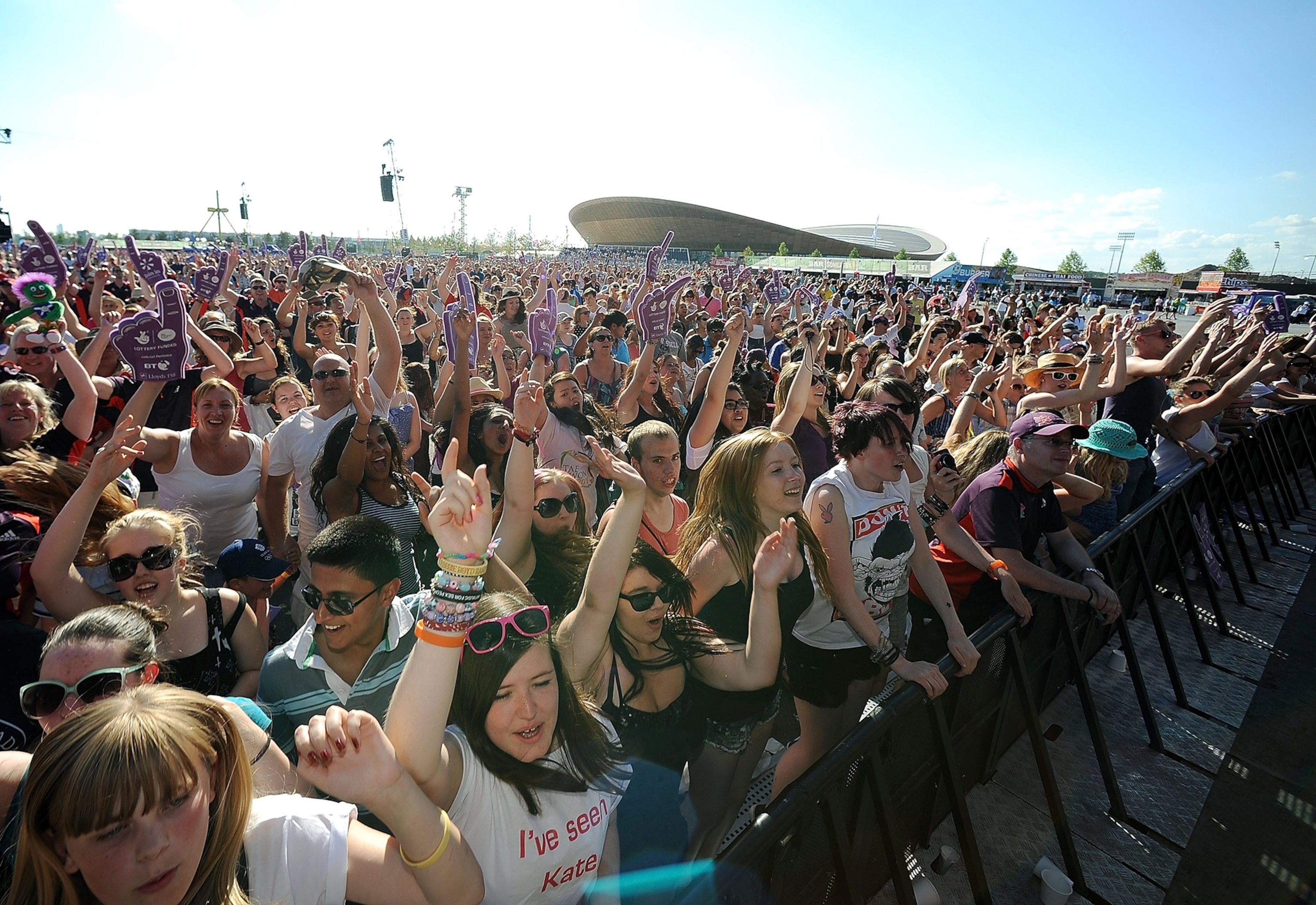 A general aerial view of the Olympic Stadium (L) and Aquatic Centre at the 2012 Olympic Park on June 28,2012 in Stratford,London,England. (Photo by Jason Hawkes/Getty Images)