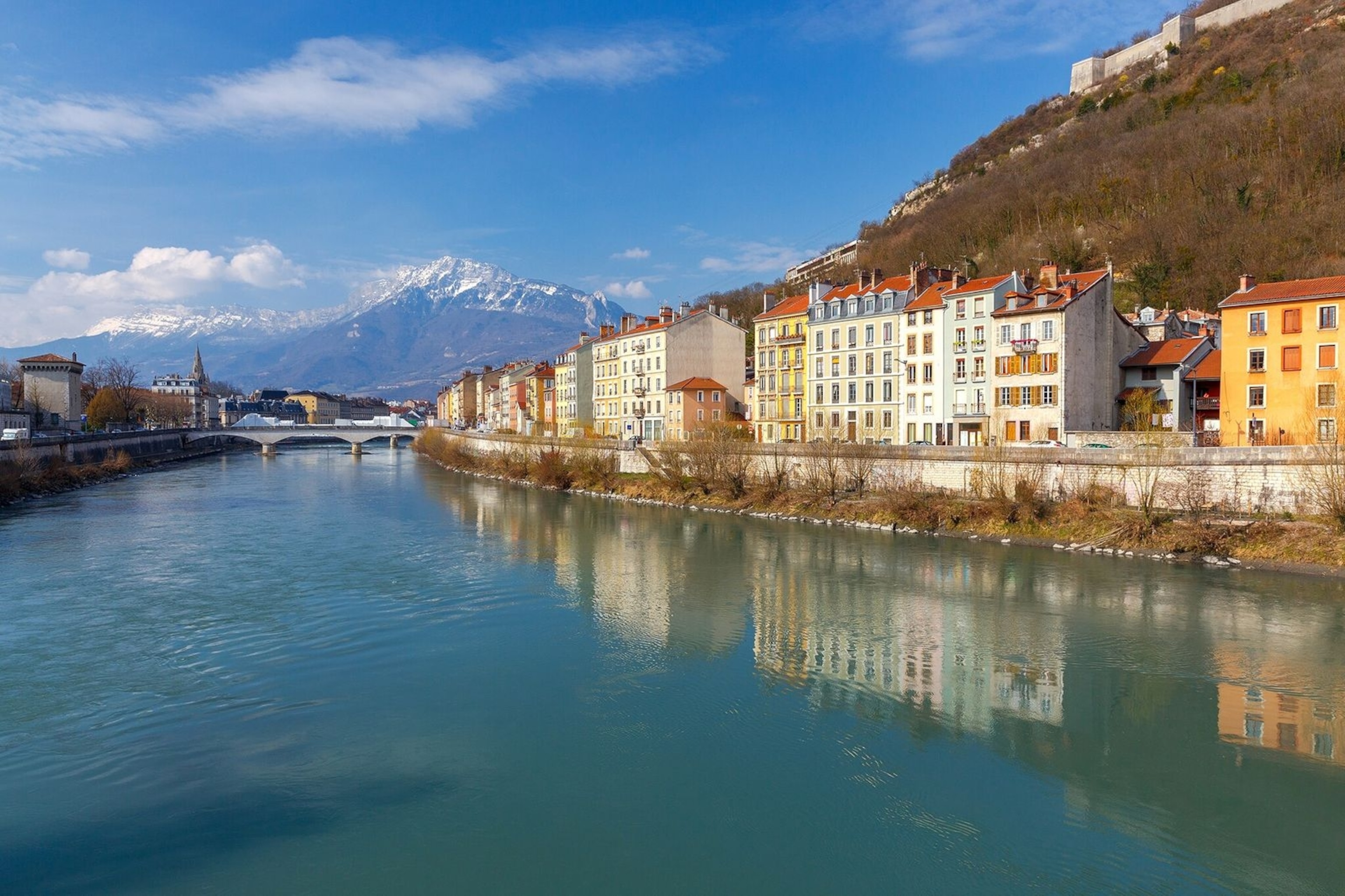 The banks of the Isère river in Grenoble.
