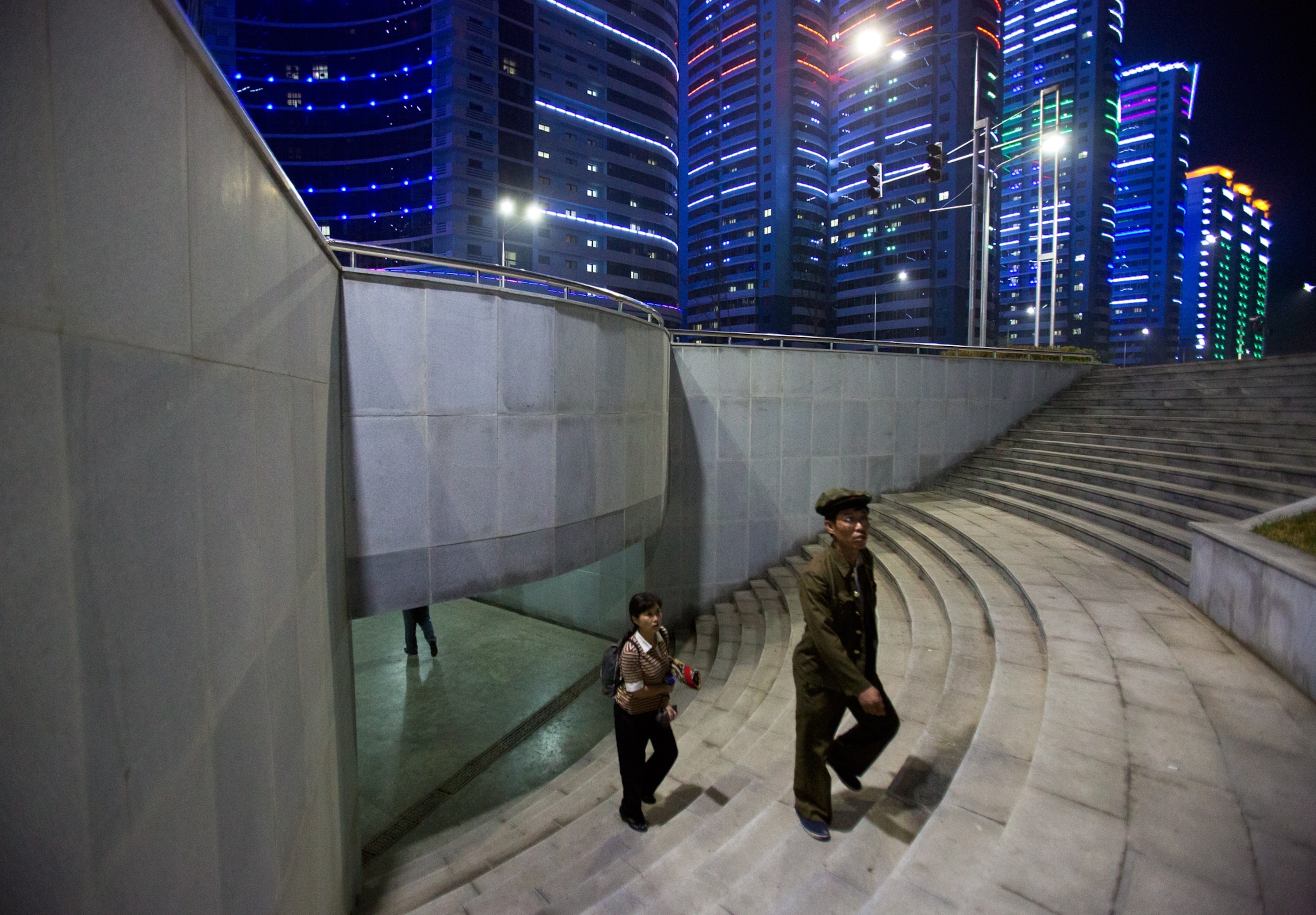 North Koreans walk through an underpass in Pyongyang, North Korea.
