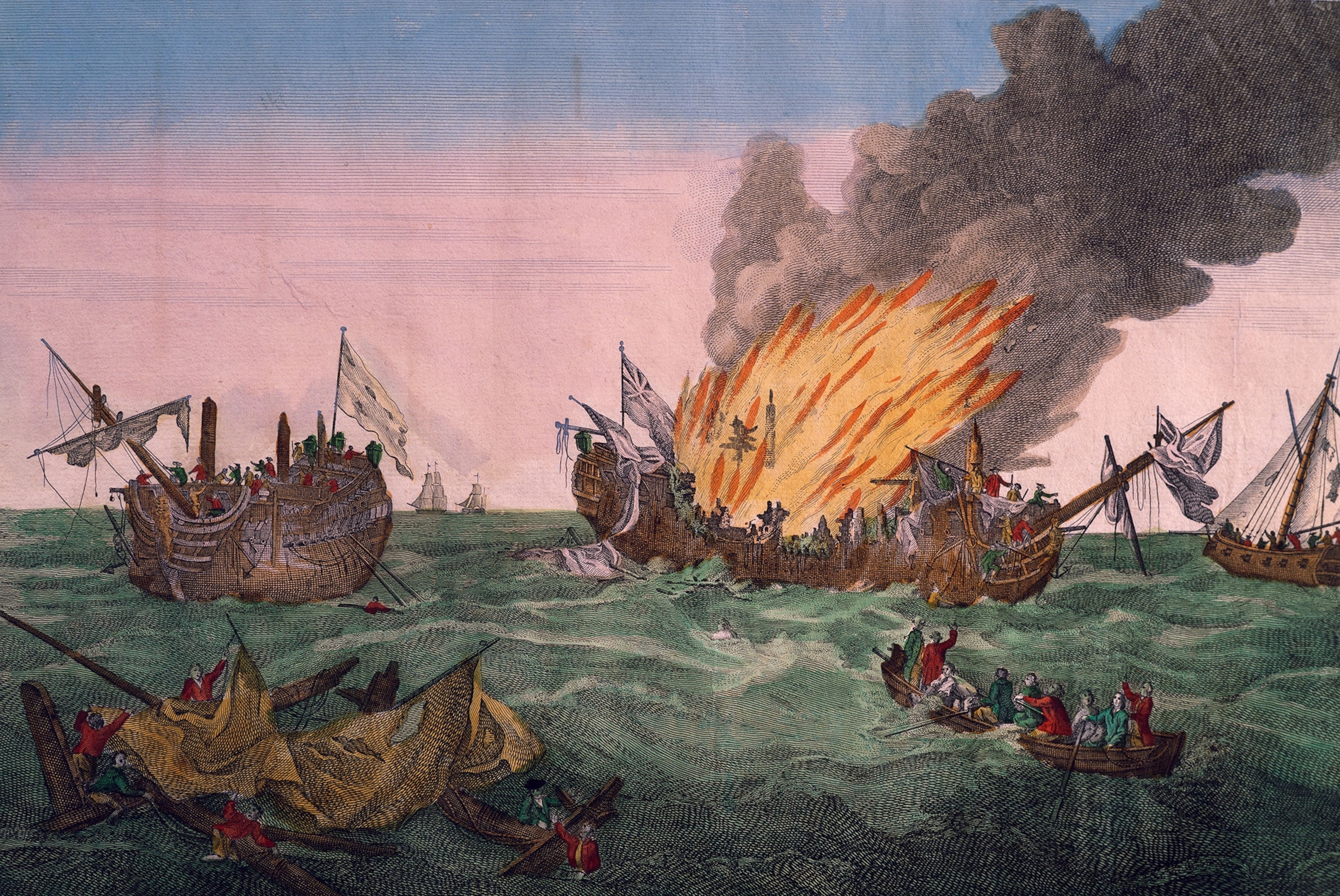 The naval battle between the French frigate Surveillante and the British frigate Quebec, October 6, 1779.