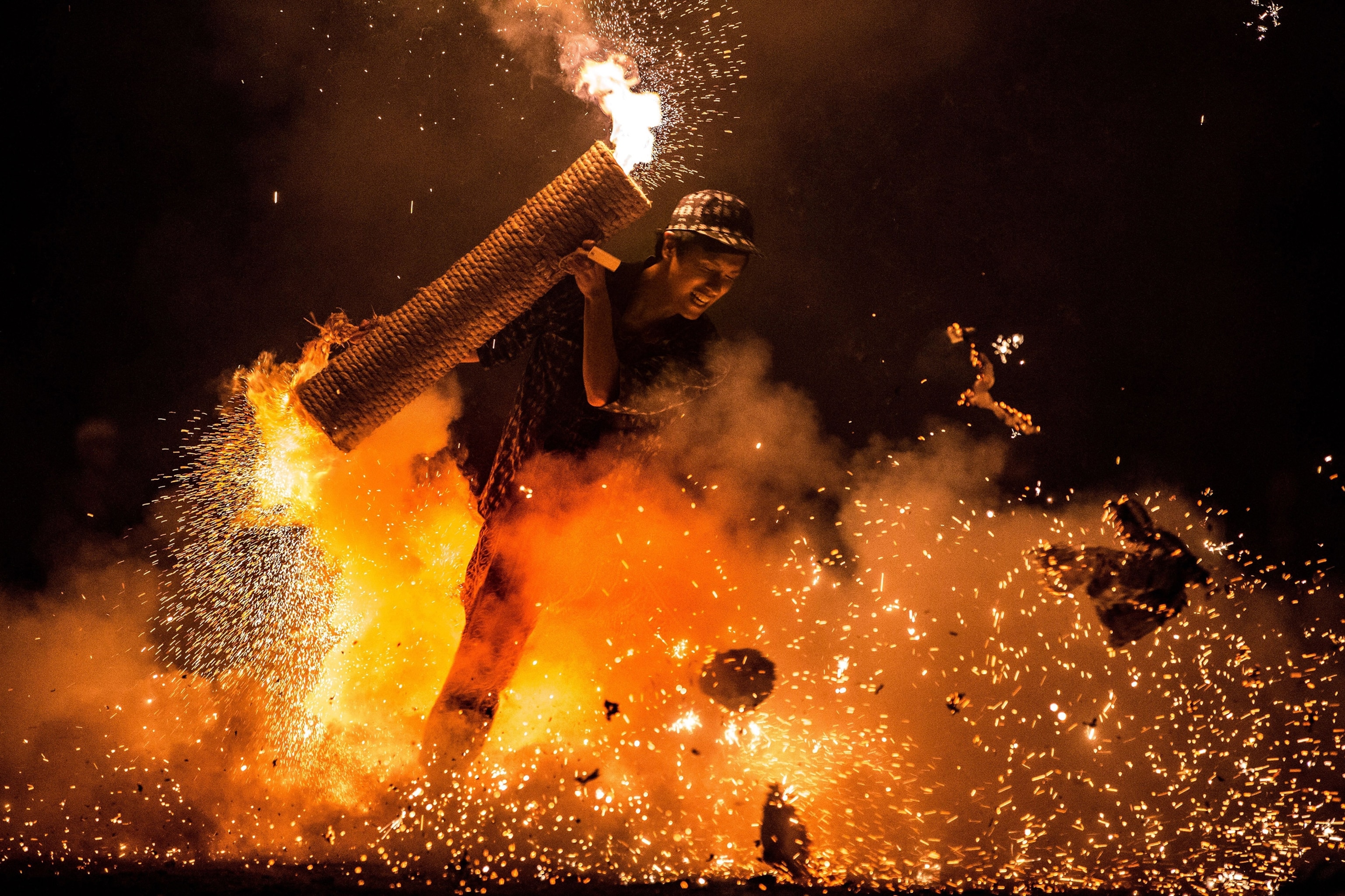 fire festival in Toyohashi, Japan