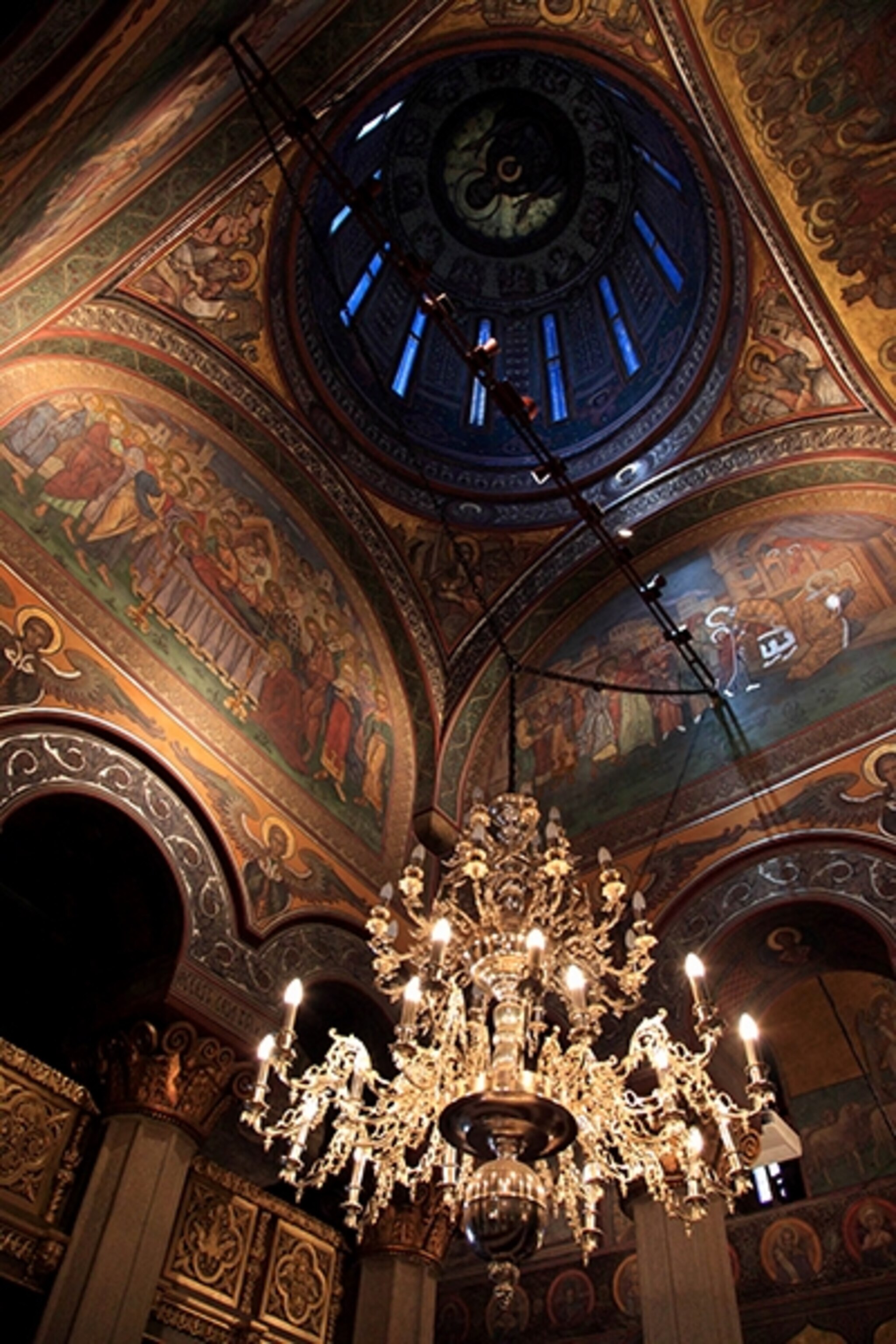 a chandelier inside Patriarchal Cathedral, Bucharest
