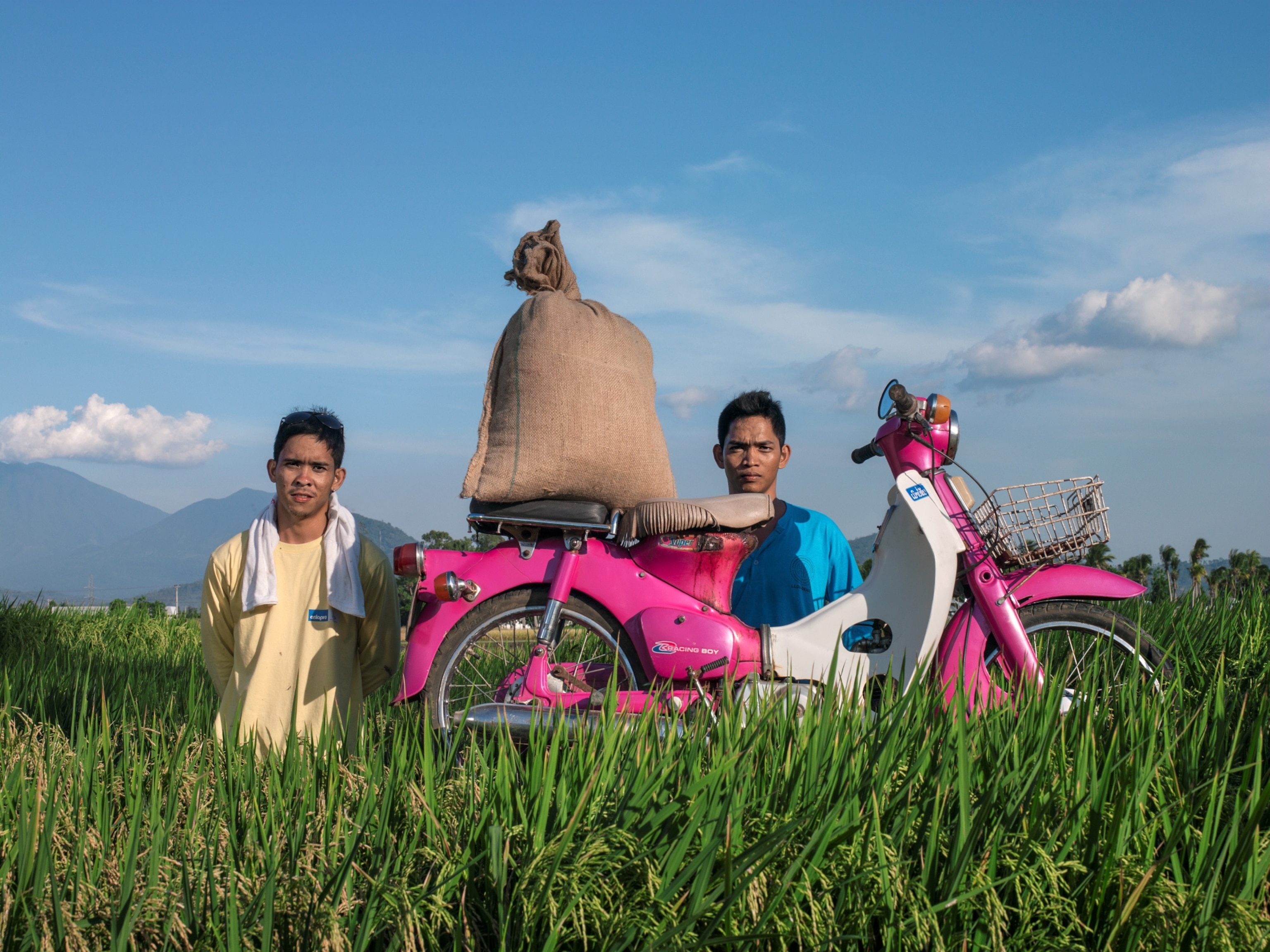 boys in a rice field in Philippines.