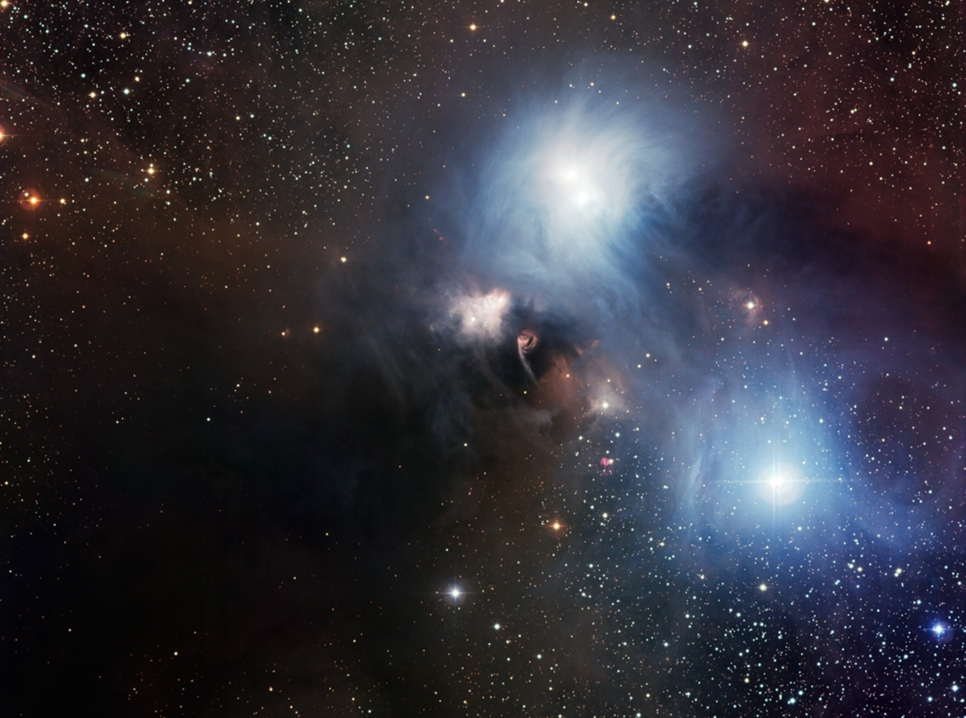 Picture of a star-forming cloud of dust and gas around the bright star R Coronae Australis.