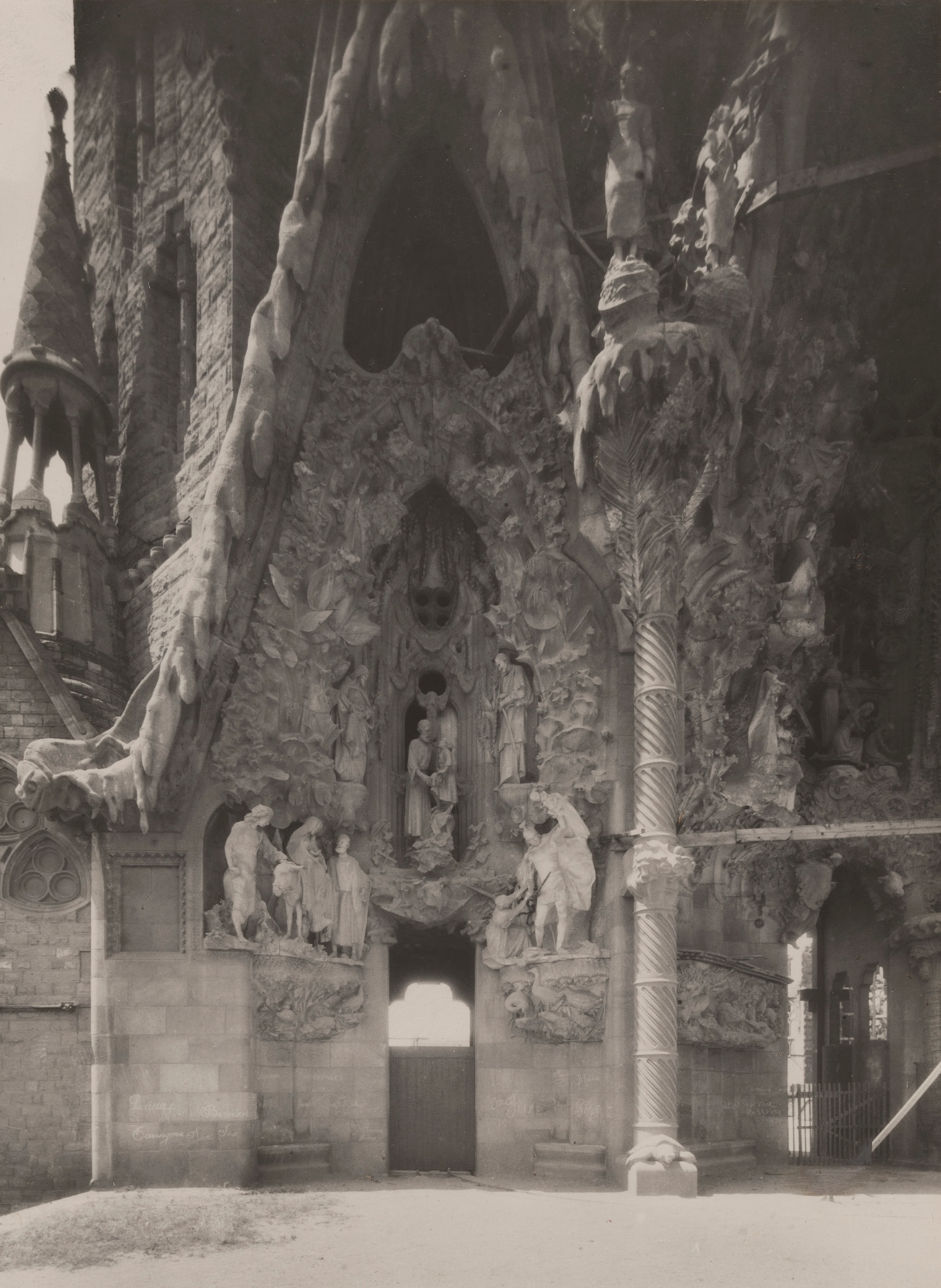 A view of portion of the architecture of the La Sagrada Familia Temple (Holy Family).