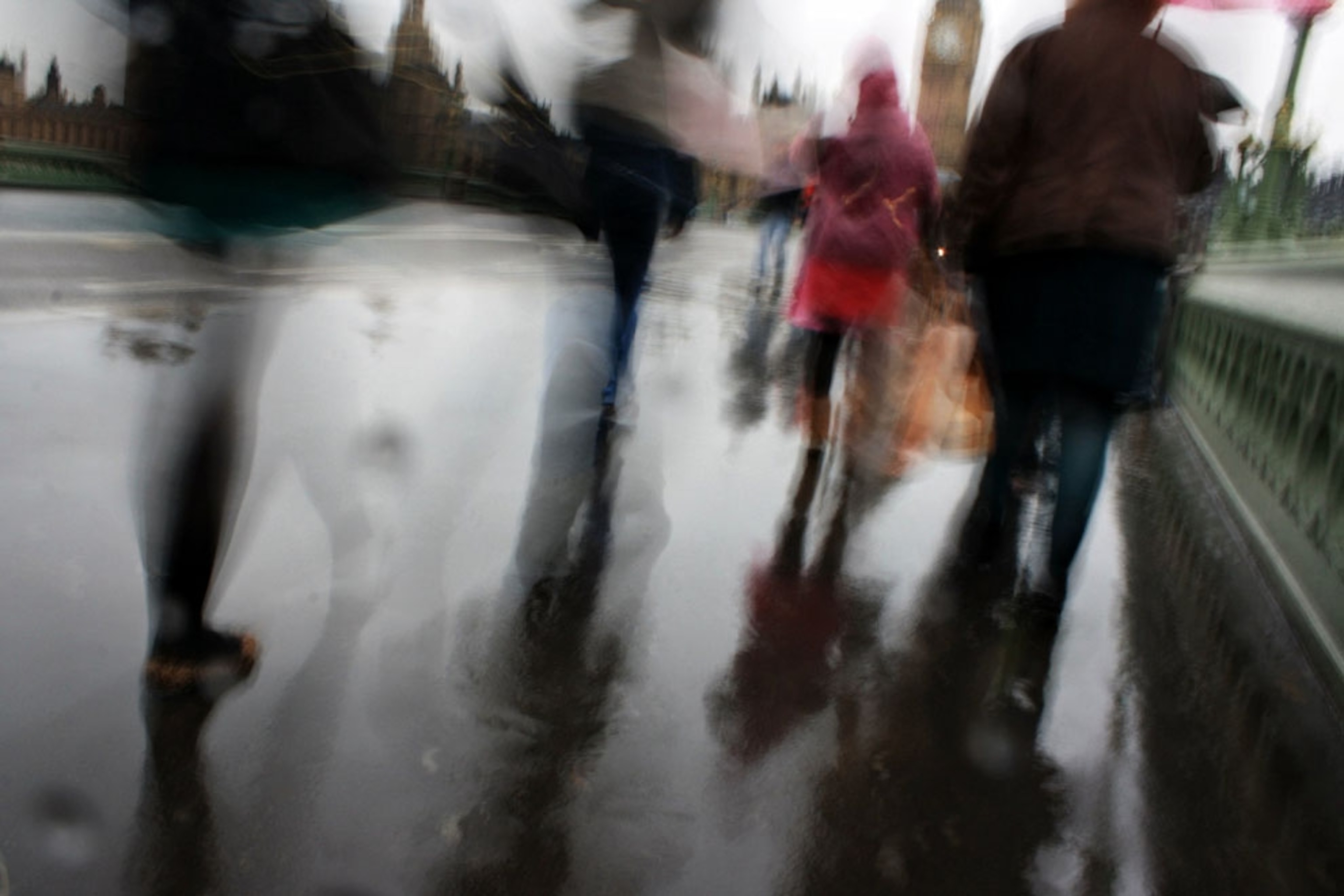 Westminster Bridge in London during the rain