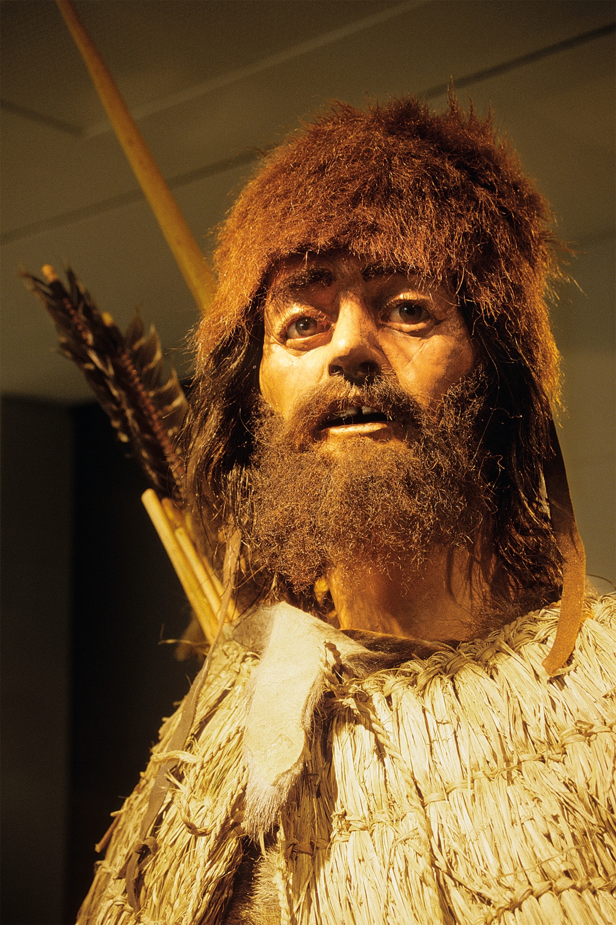 A reconstructed model of Ötzi is pictured.