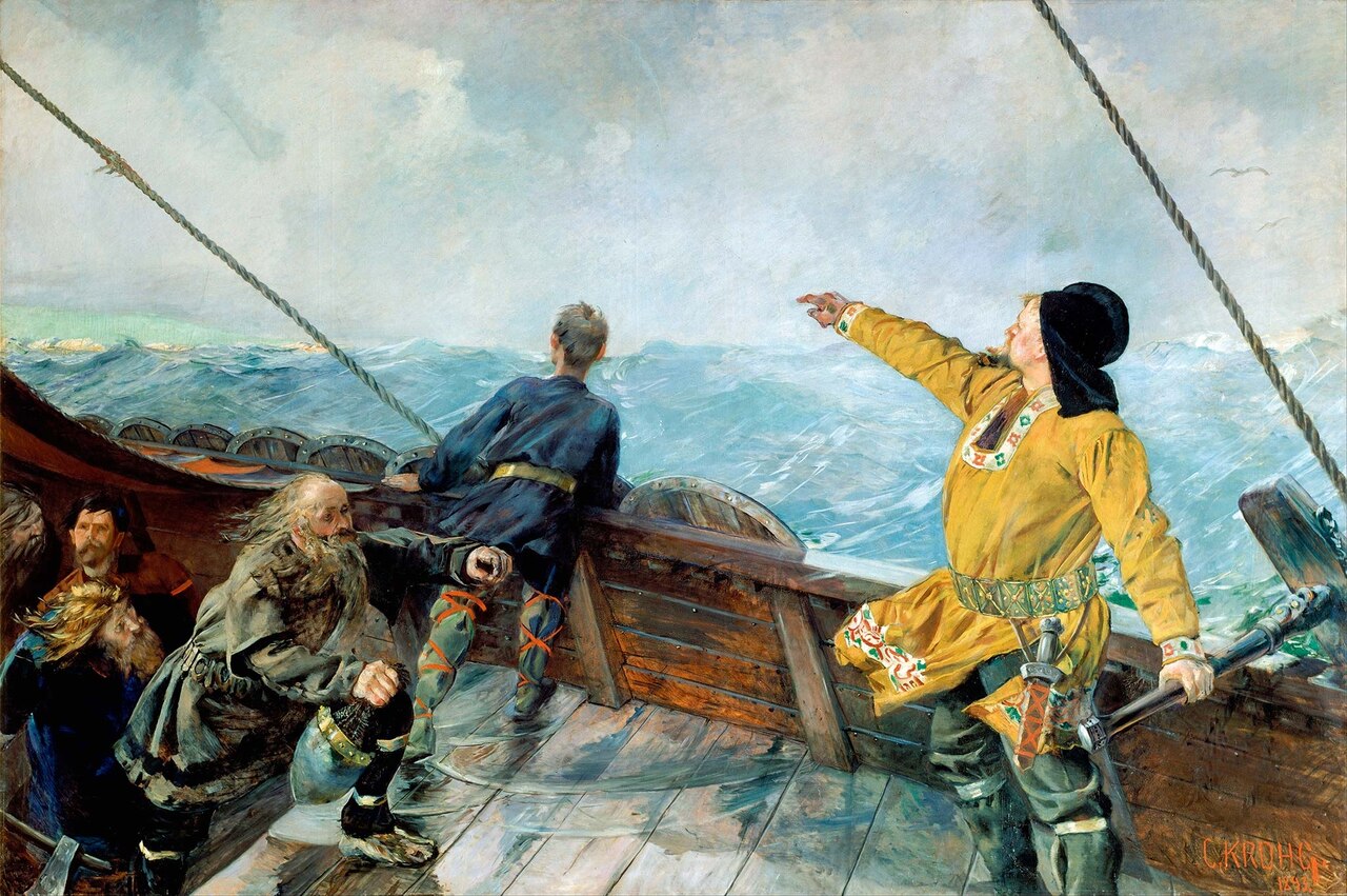 Leif Eriksson sights the continent of North America in Christian Krohg&rsquo;s 1893 painting at the National Gallery of Norway, Oslo.