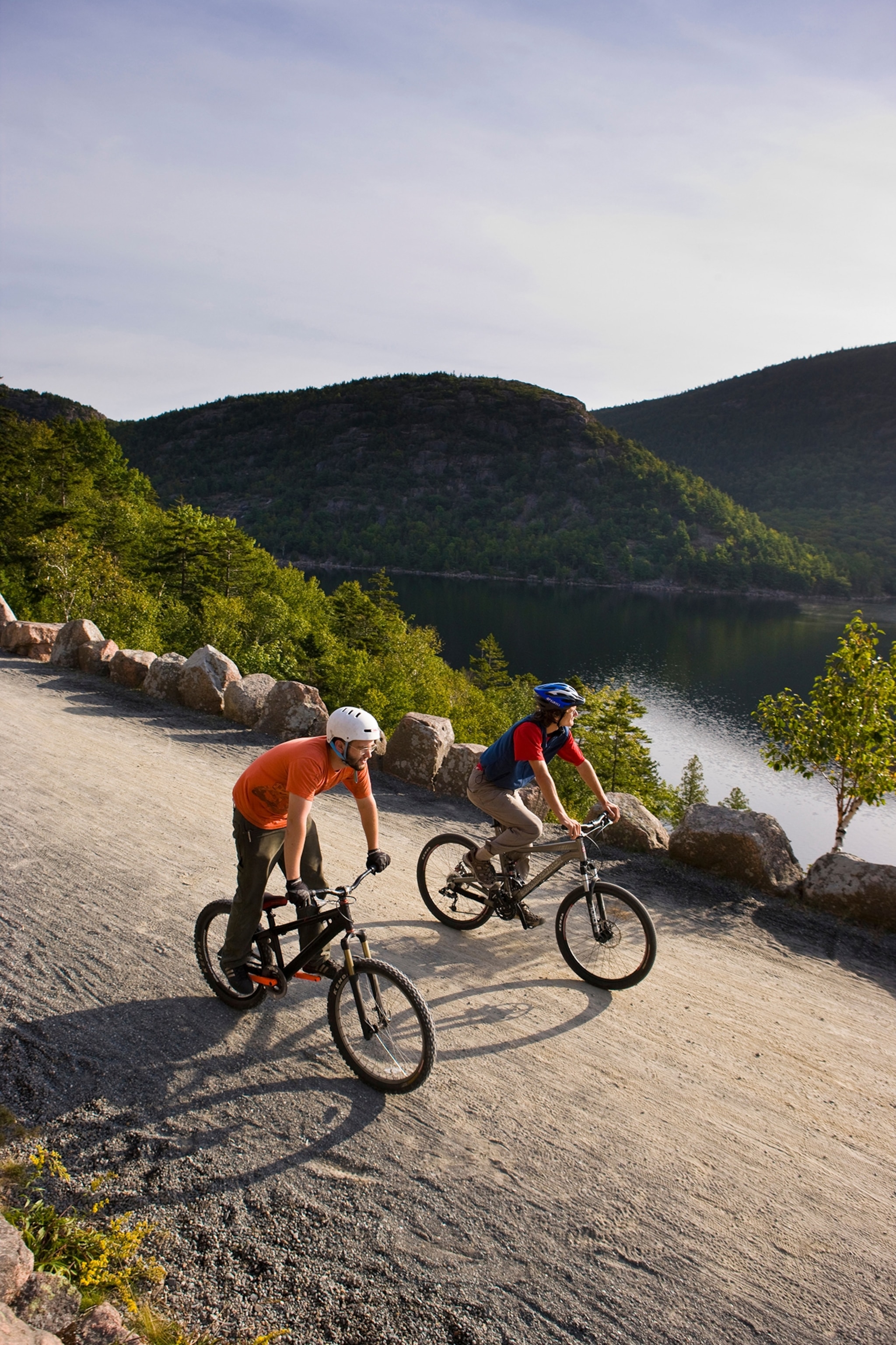 Biking through fall foliage on Acadia's carriage roads