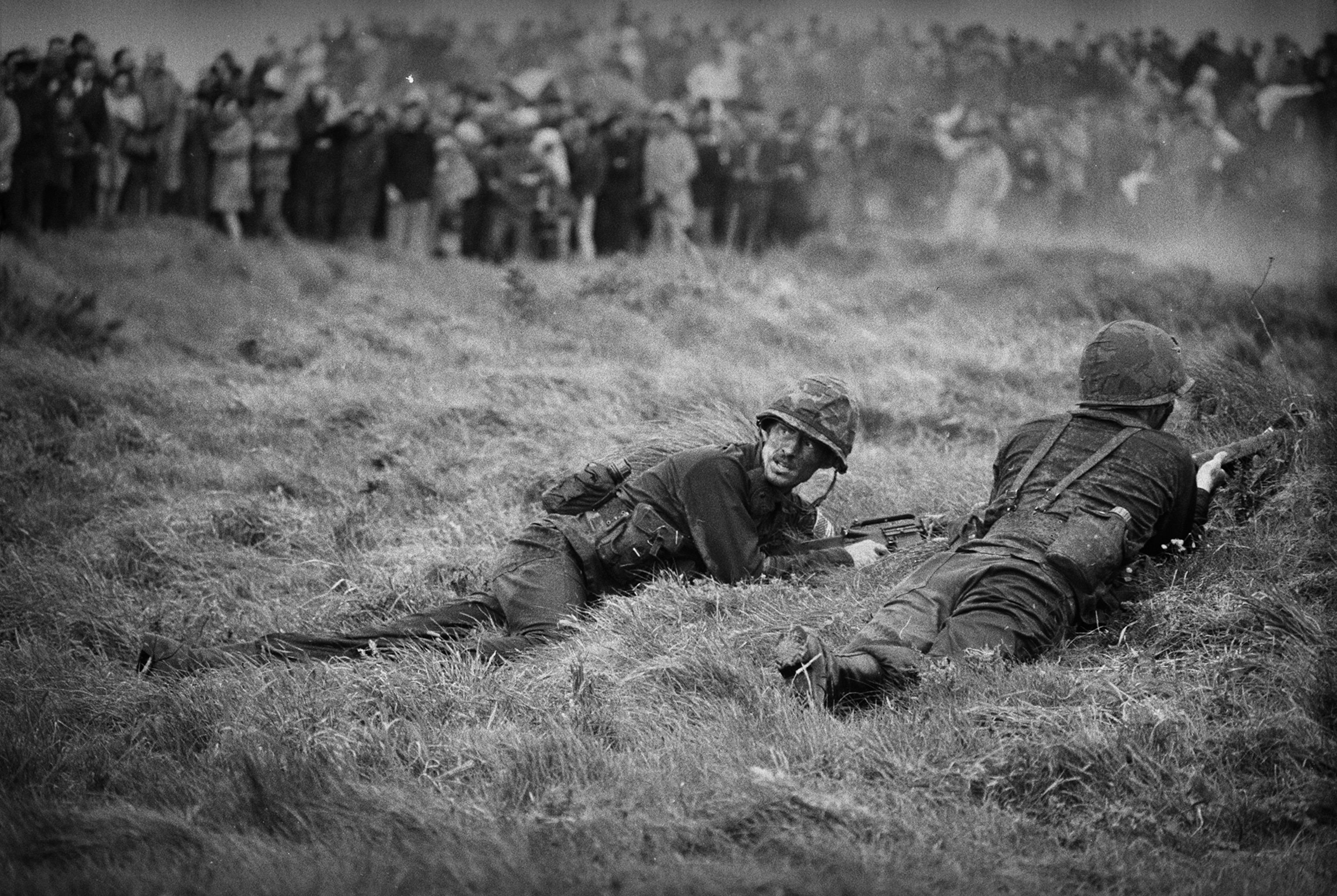 U.S. Rangers re-enact the scaling of the escarpment at Omaha Beach on the 30th Anniversary of the D-Day Landings, on June 6, 1974.