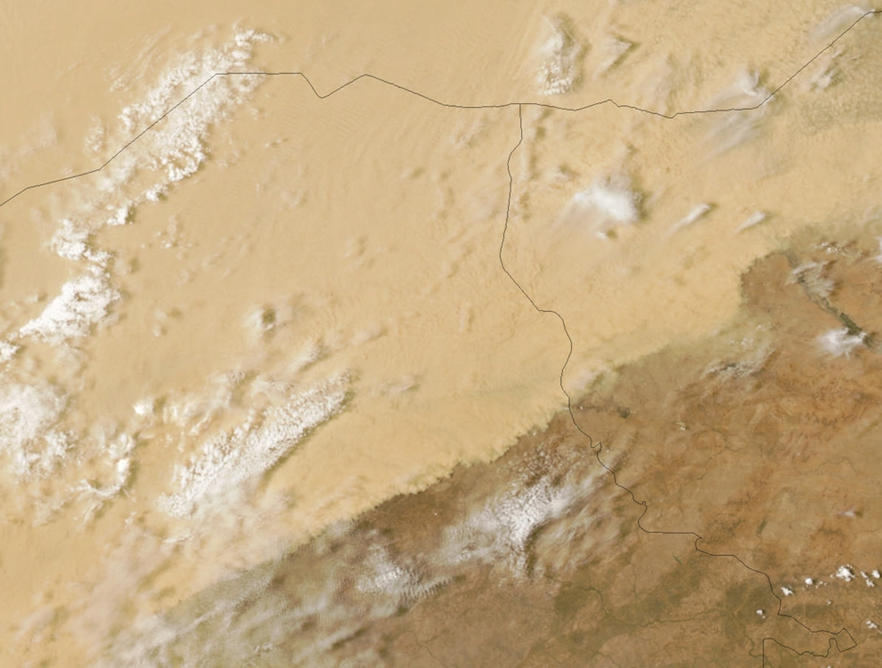 A new satellite picture shows a massive dust storm crossing the Sahara in Africa.