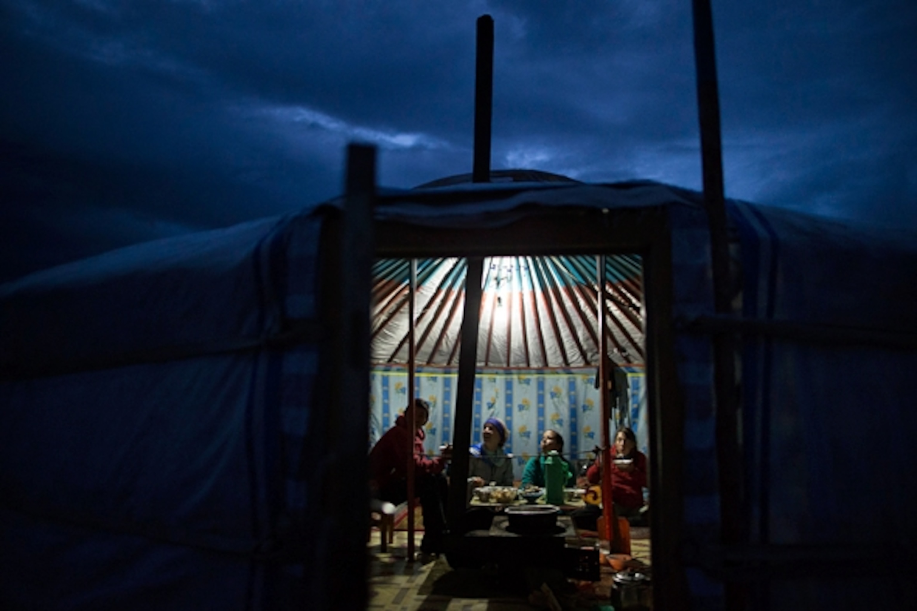 A local family welcome the team into their Ger on the Steppe during the journey back to Ulaanbaatar; Photograph by Krystle Wright