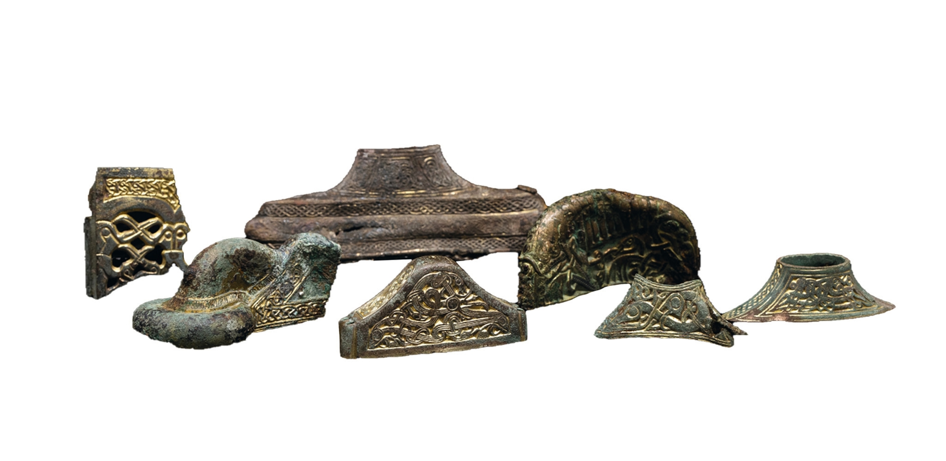 Sword hilts recovered from the Salme ships are pictured.