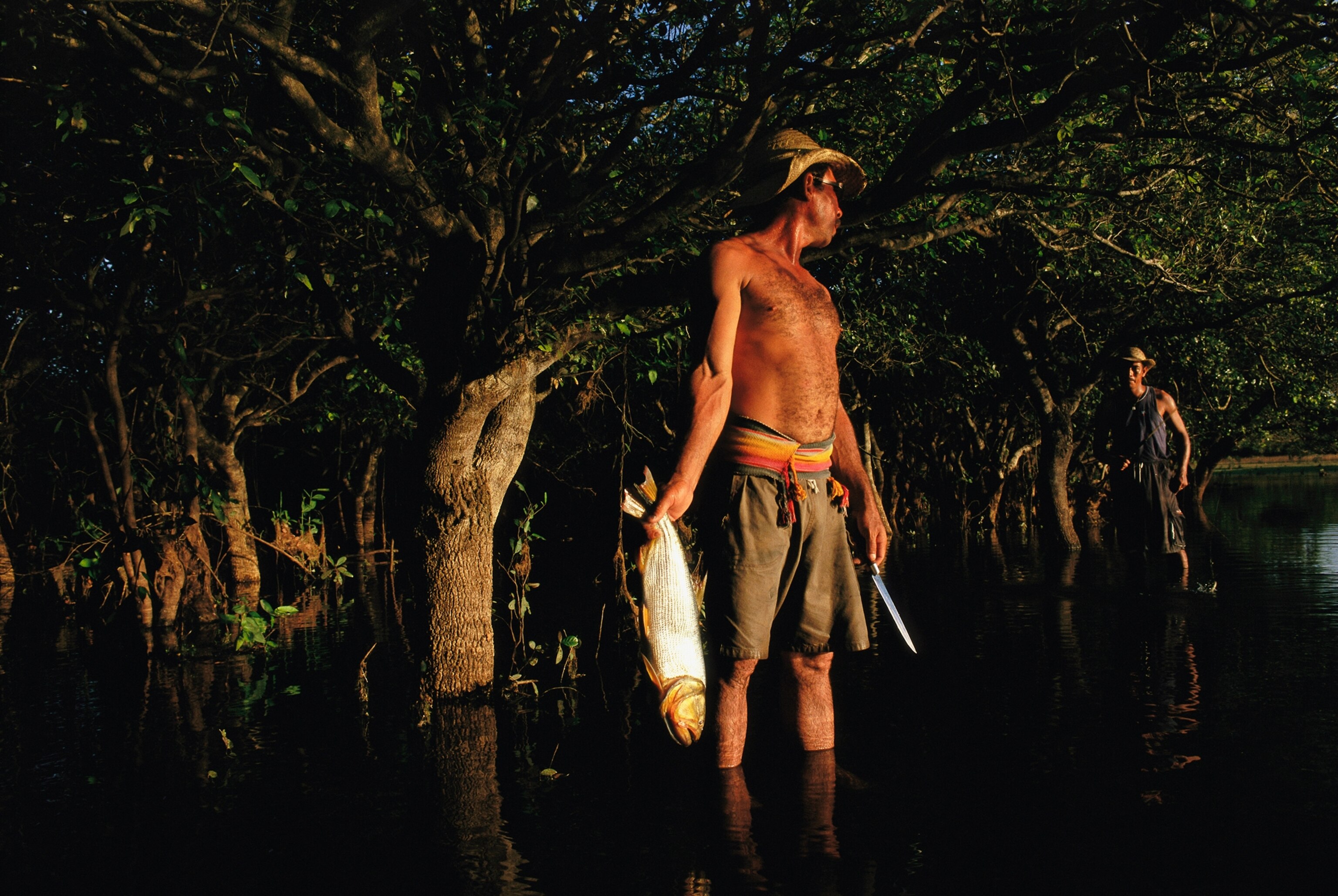 Pantanal wetland picture - A man fishes in a swamp in Brazil’s Pantanal wetland