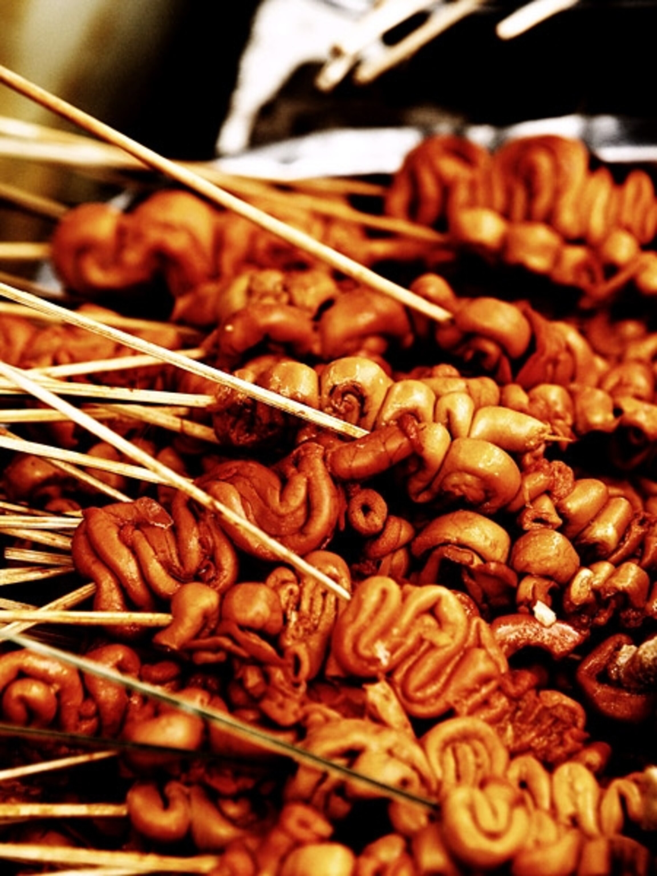 skewers of chicken intestines