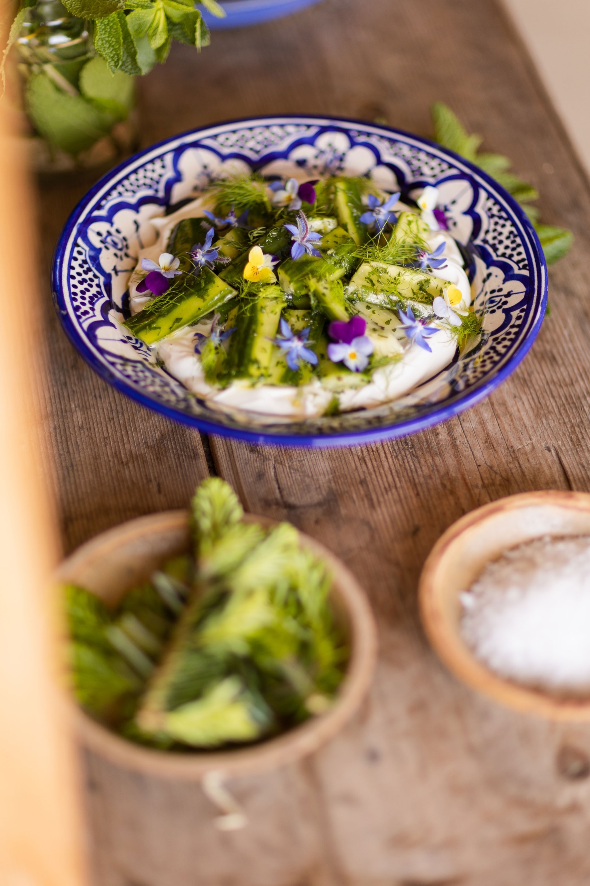 green and white presented dishes